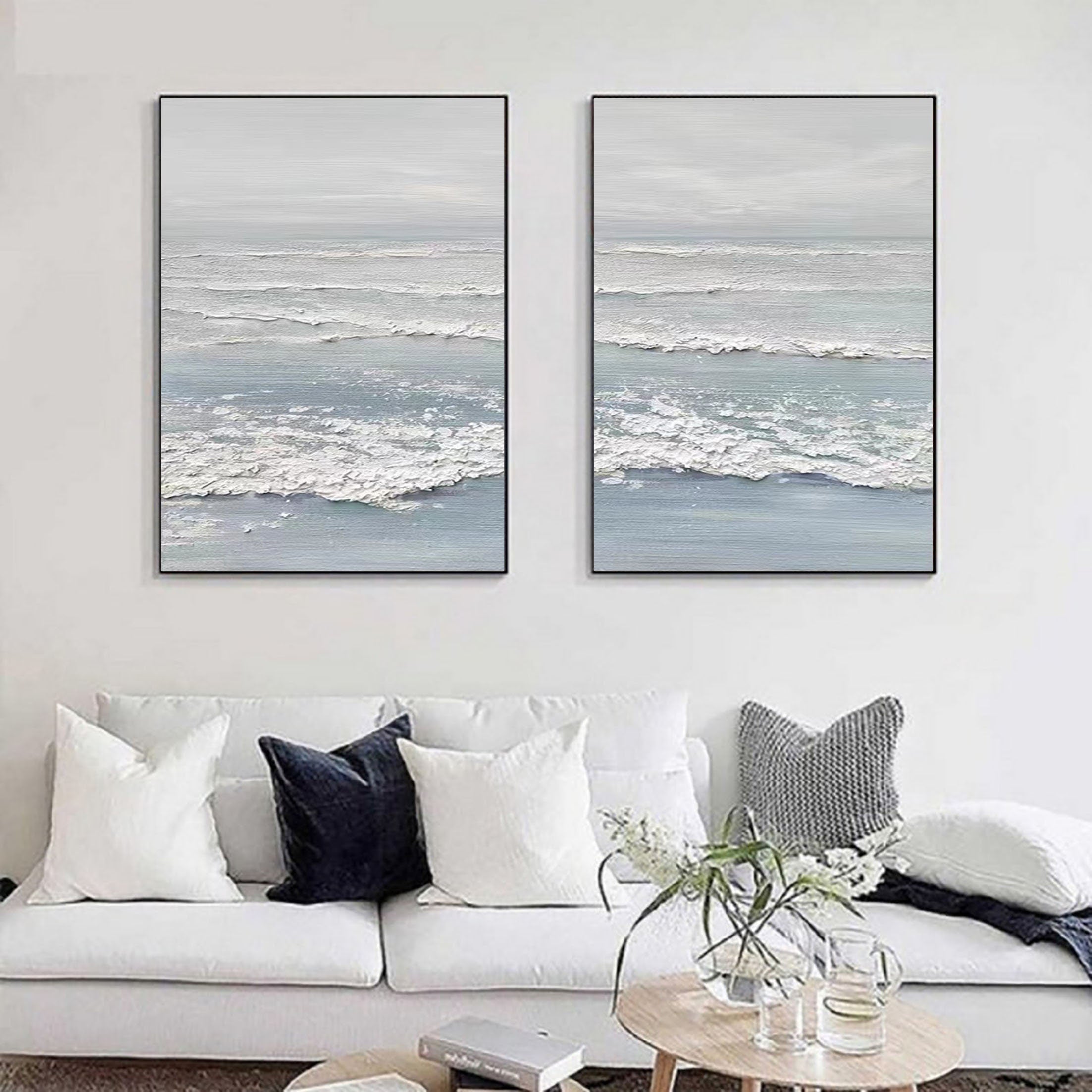 Ocean's Whisper: Dual Panel Textured Seascape Art