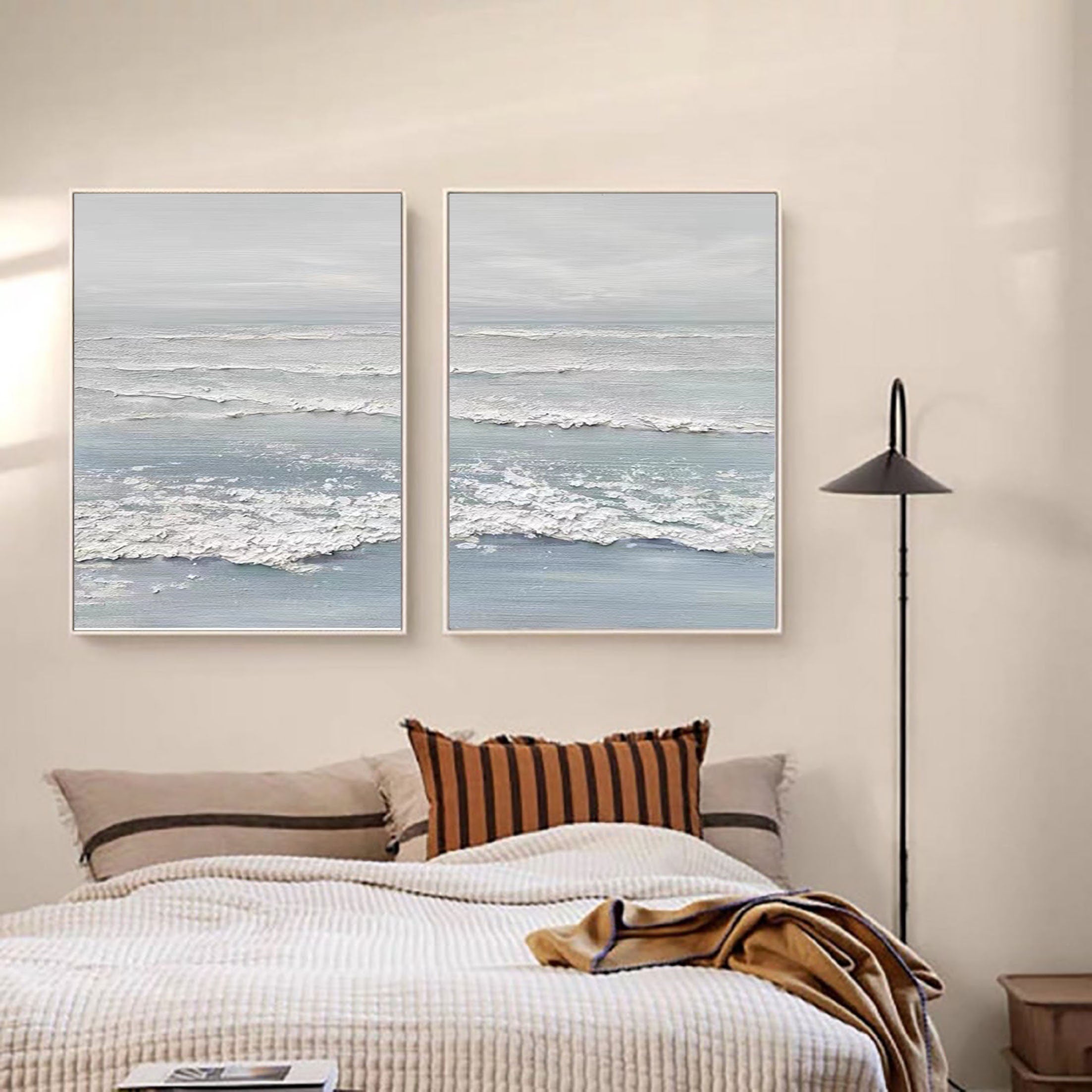 Ocean's Whisper: Dual Panel Textured Seascape Art