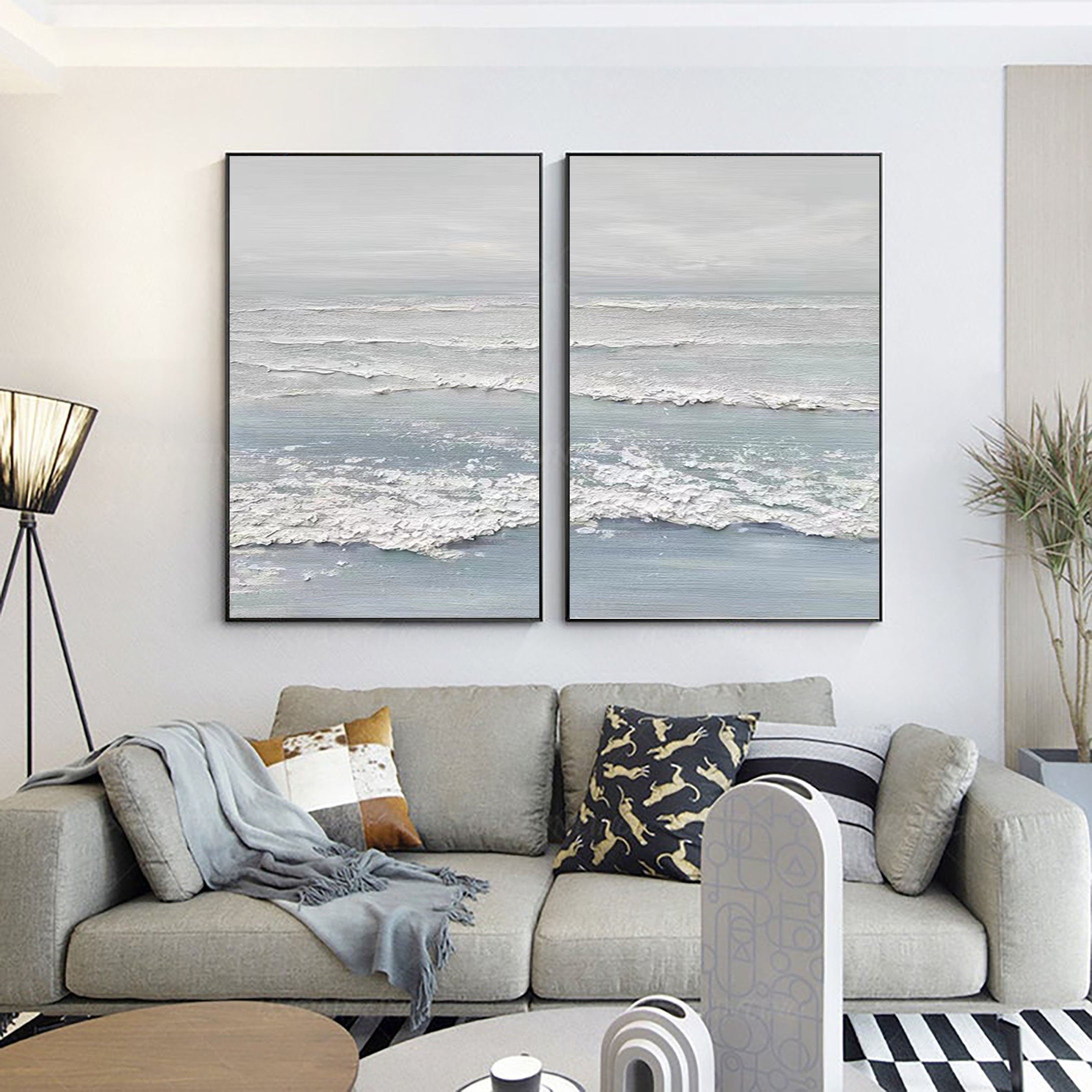 Ocean's Whisper: Dual Panel Textured Seascape Art