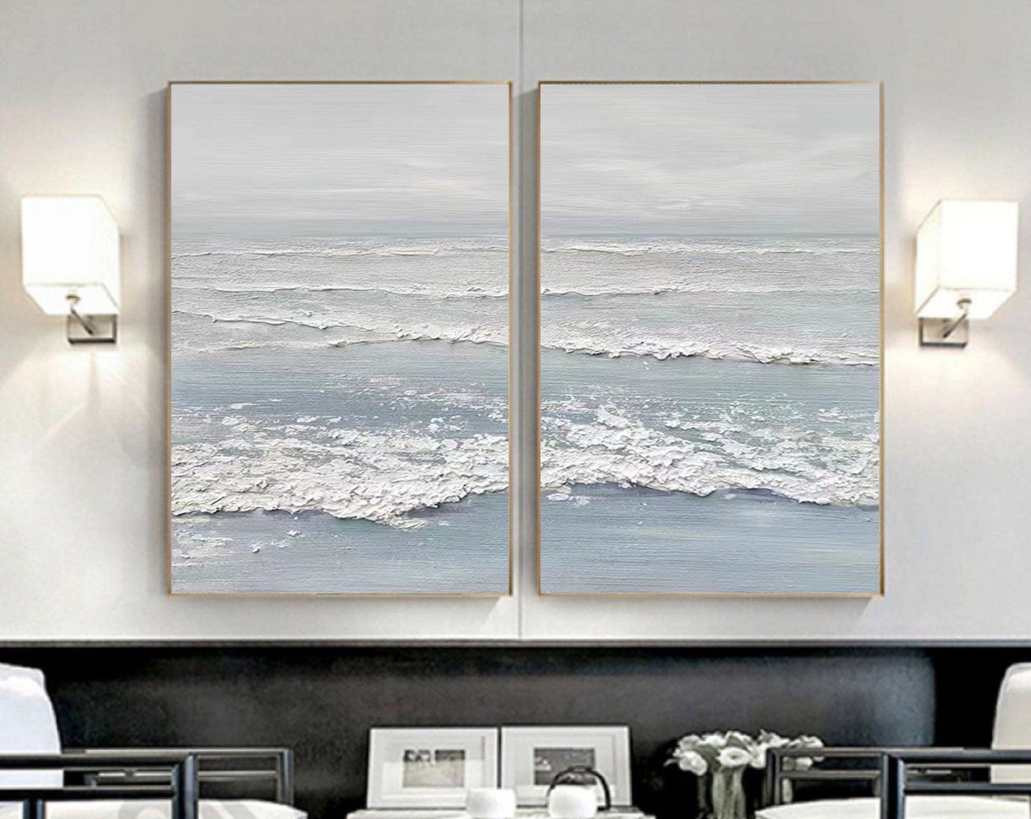 Ocean's Whisper: Dual Panel Textured Seascape Art