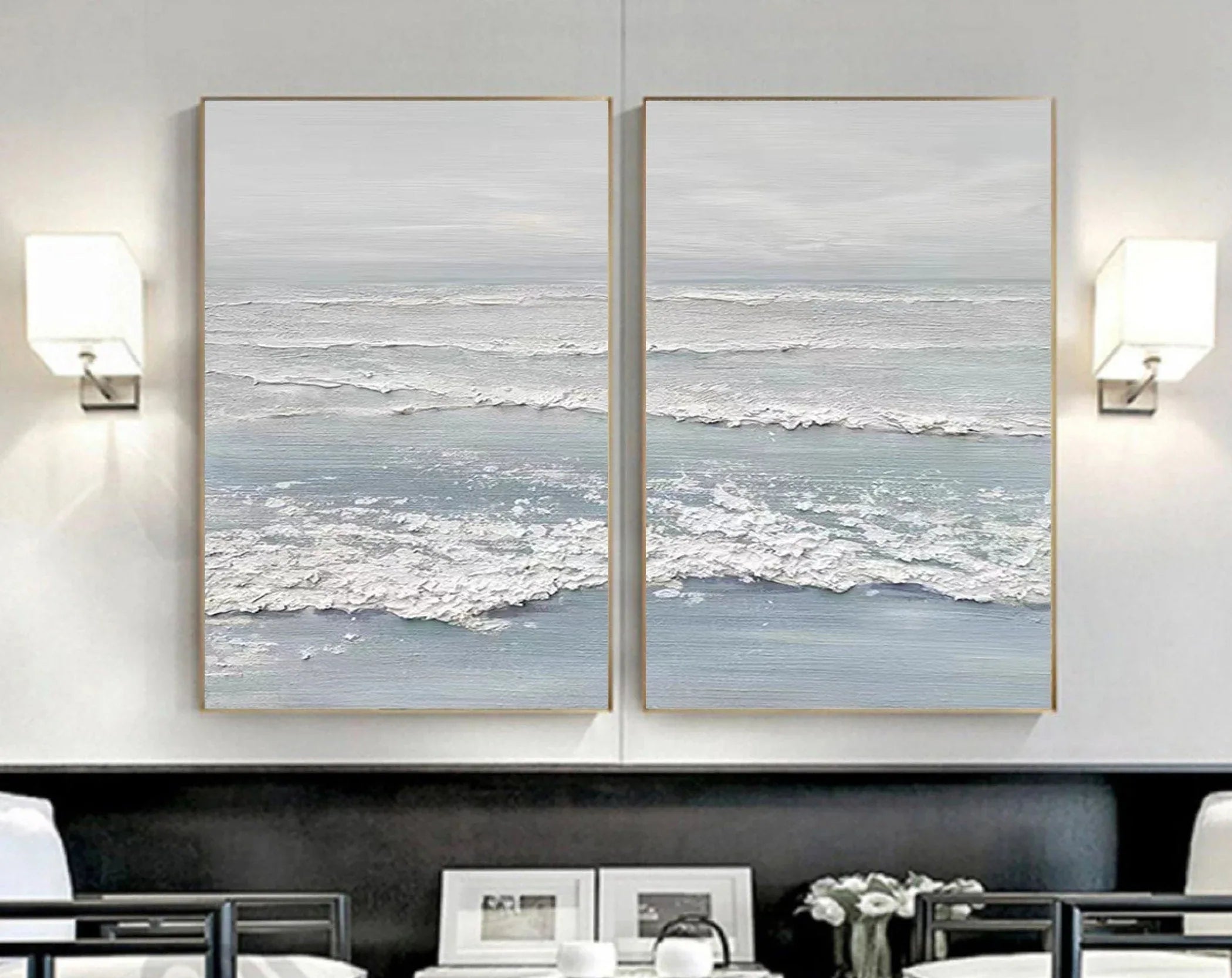 Ocean's Whisper- Dual Panel Textured Seascape Wall Art - artextured
