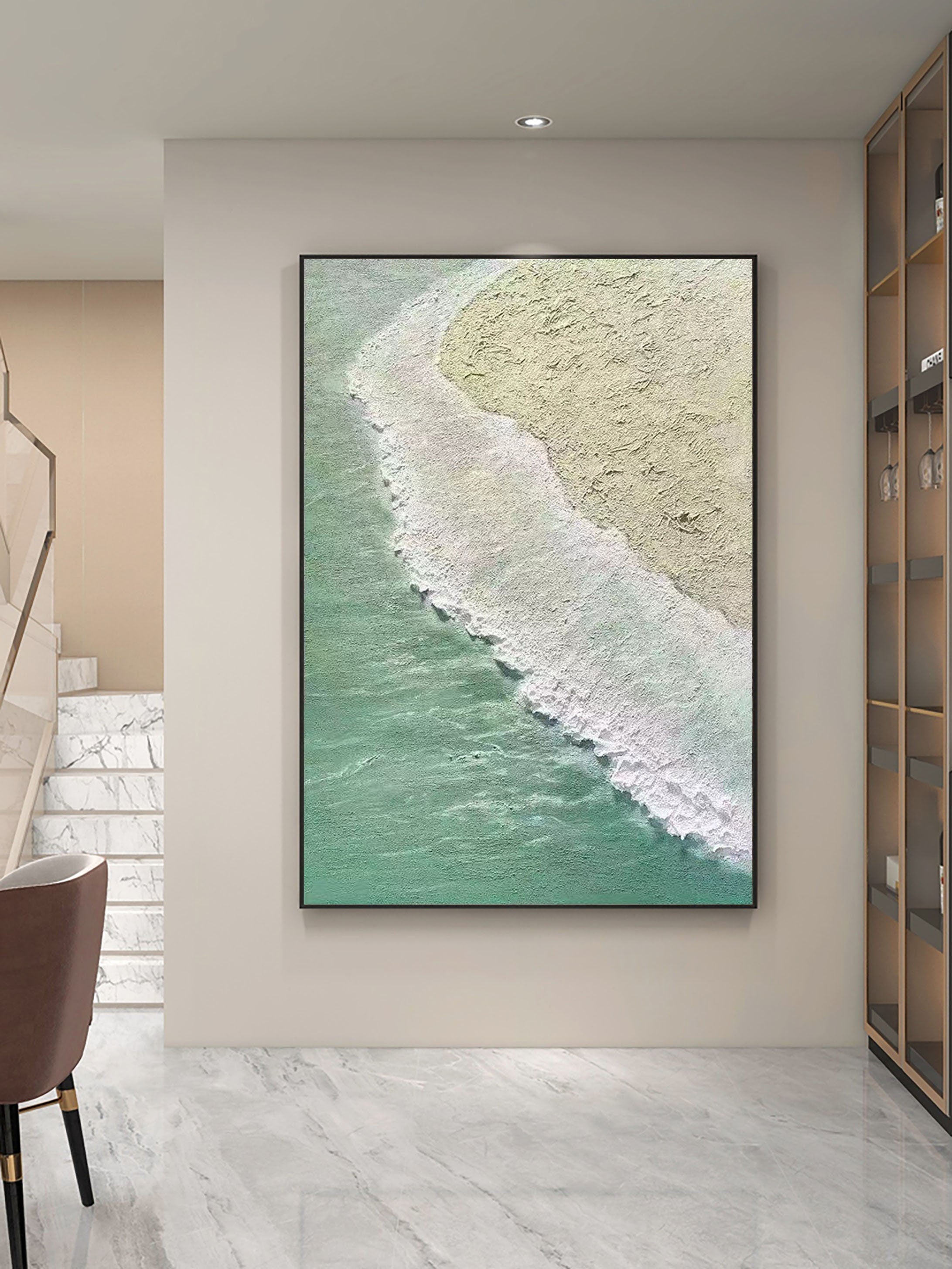 Shoreline Whisper: Textured Ocean Abstract Art