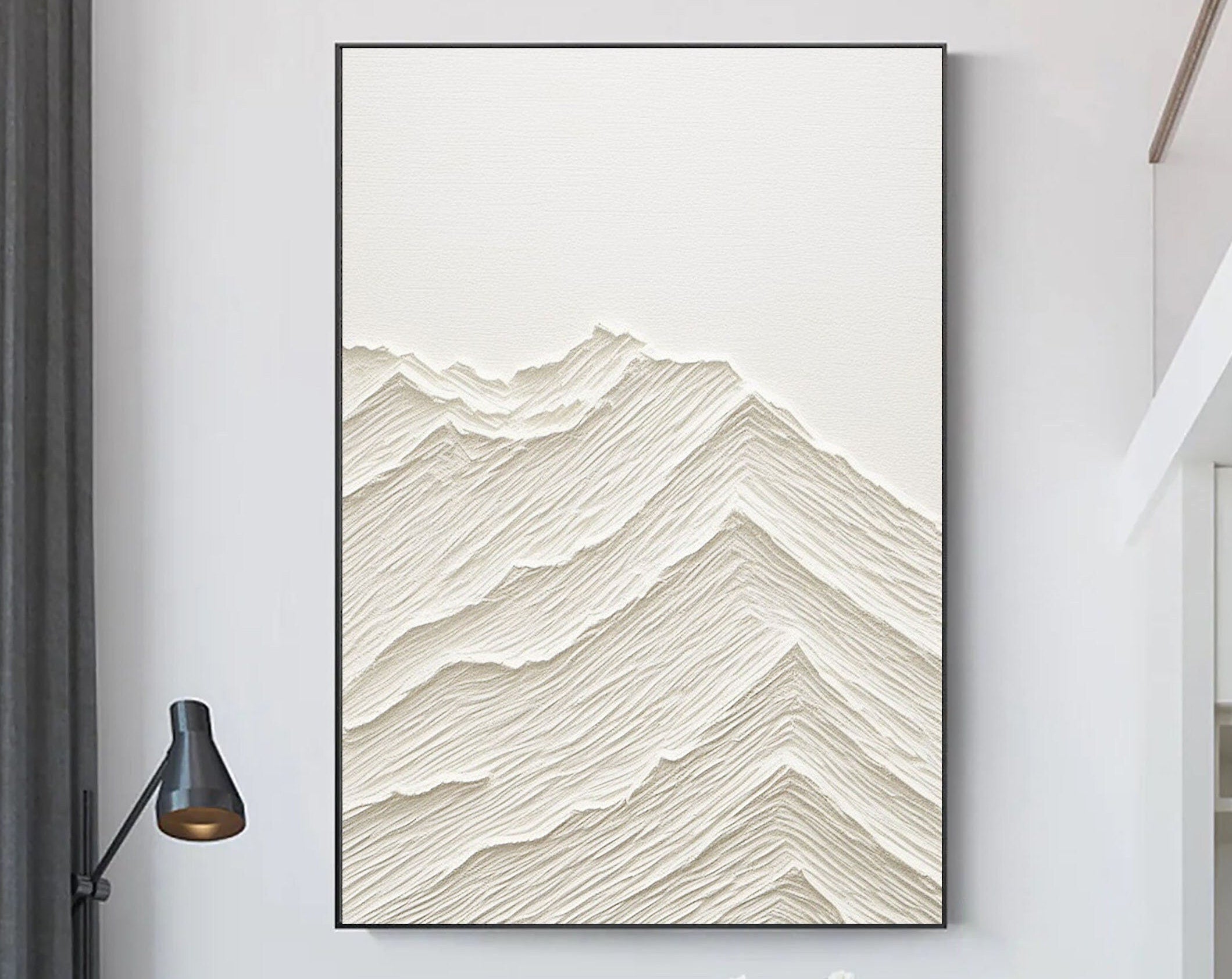 Serene Horizons: Minimalist Textured Mountain Artwork