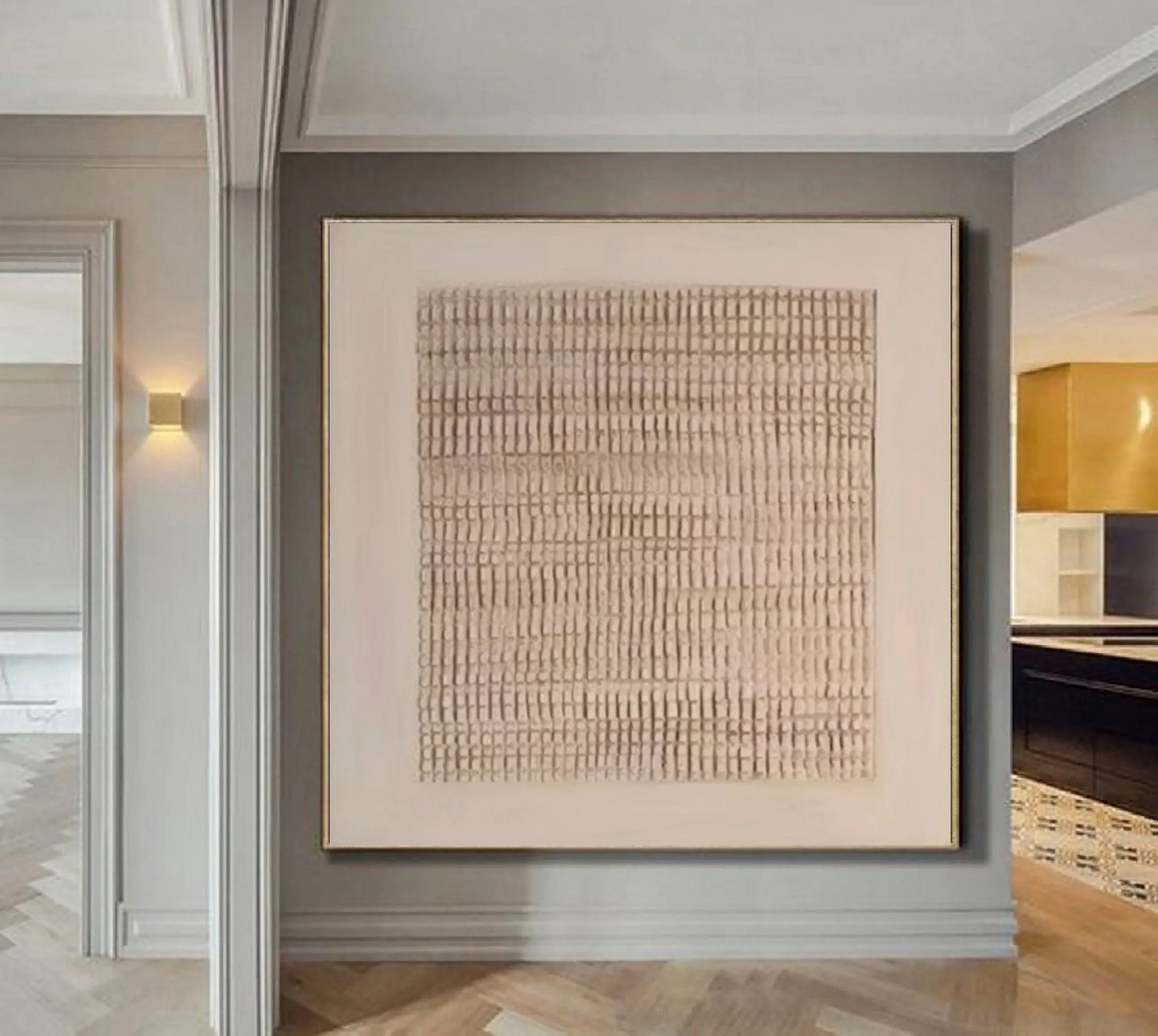 Earth Grid Echo-Hand Drawn Vertical Stripe Texture Geometric Abstract Wall Art - artextured