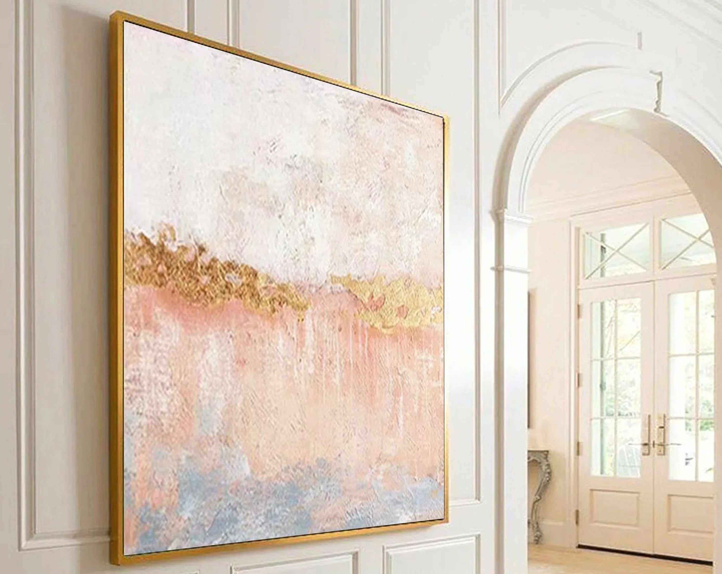 Golden Horizon-Abstract Pink Gold Texture Thick Coating Wall Art - artextured