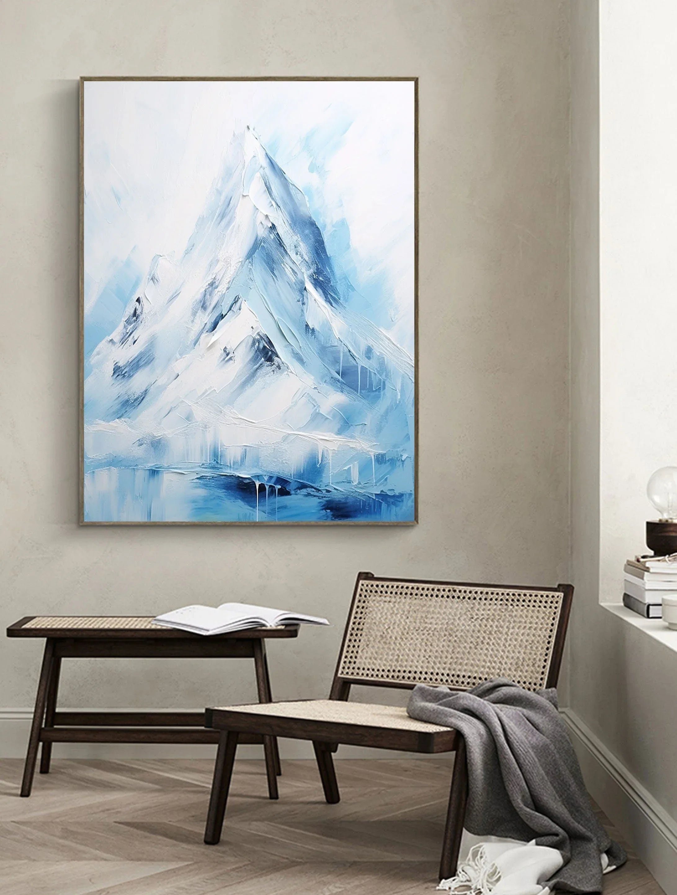 Majestic Peaks-Minimalist Ice and Snow Abstract Wall Art in Modern Interior Decoration - artextured