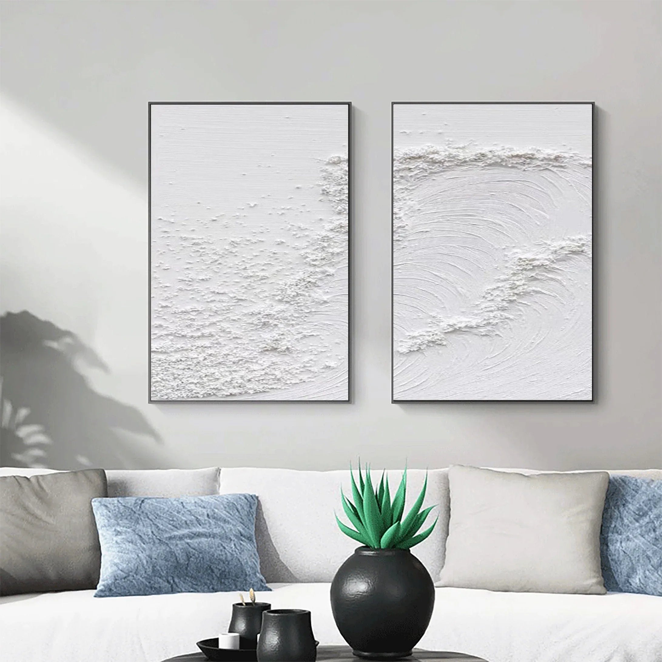 Textured White Serenity Abstract Painting SET OF 2-Modern Minimalist Pure White Texture Abstract Wall Art - artextured