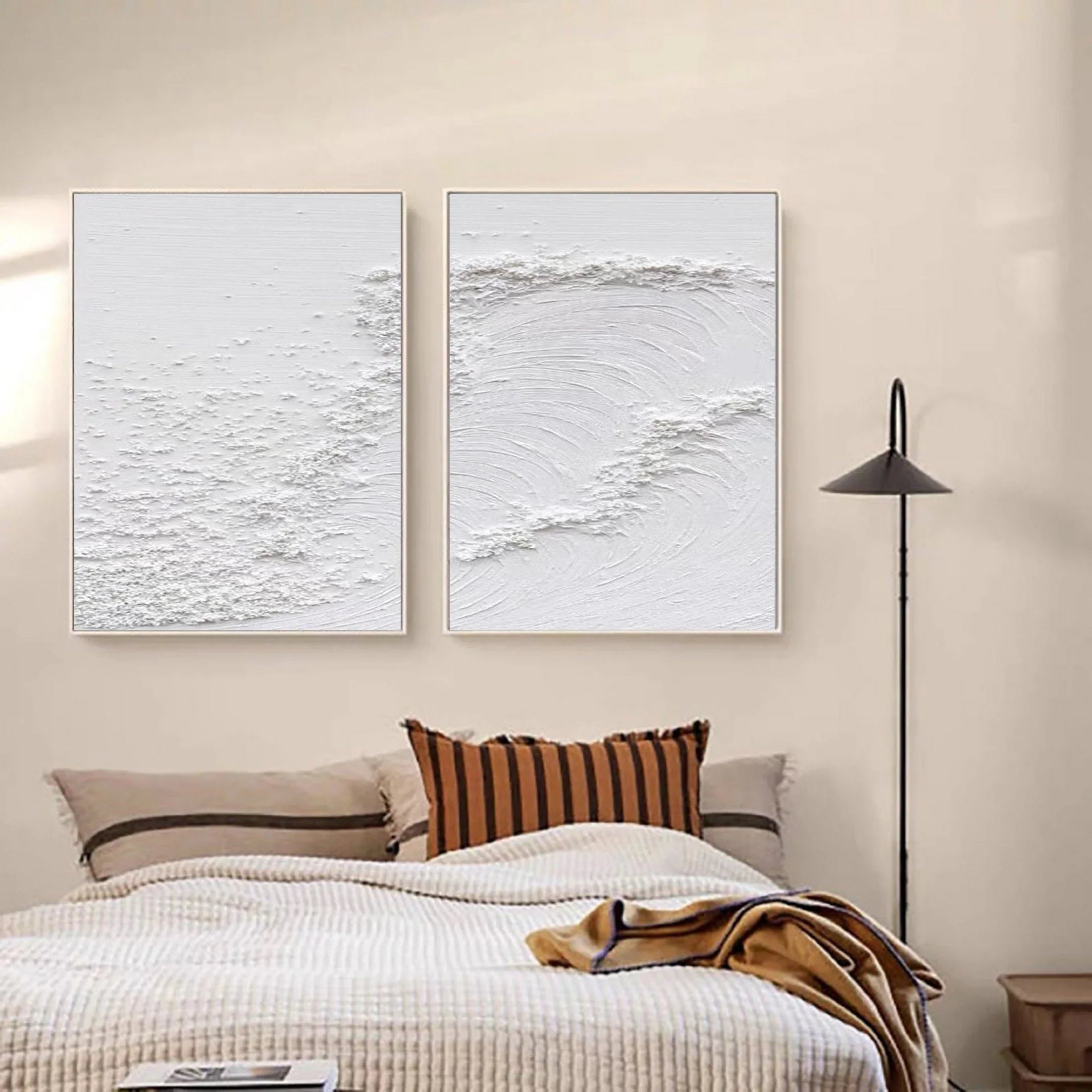 Textured White Serenity Abstract Painting SET OF 2-Modern Minimalist Pure White Texture Abstract Wall Art - artextured