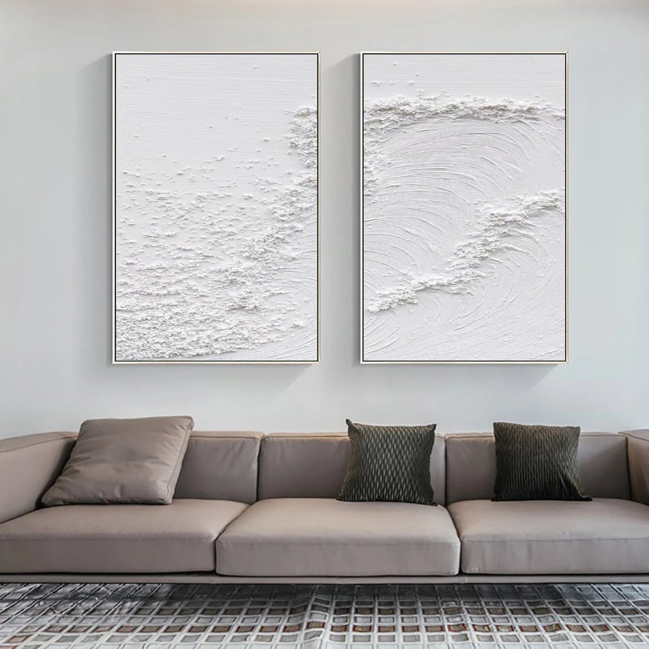 Textured White Serenity Abstract Painting SET OF 2-Modern Minimalist Pure White Texture Abstract Wall Art - artextured