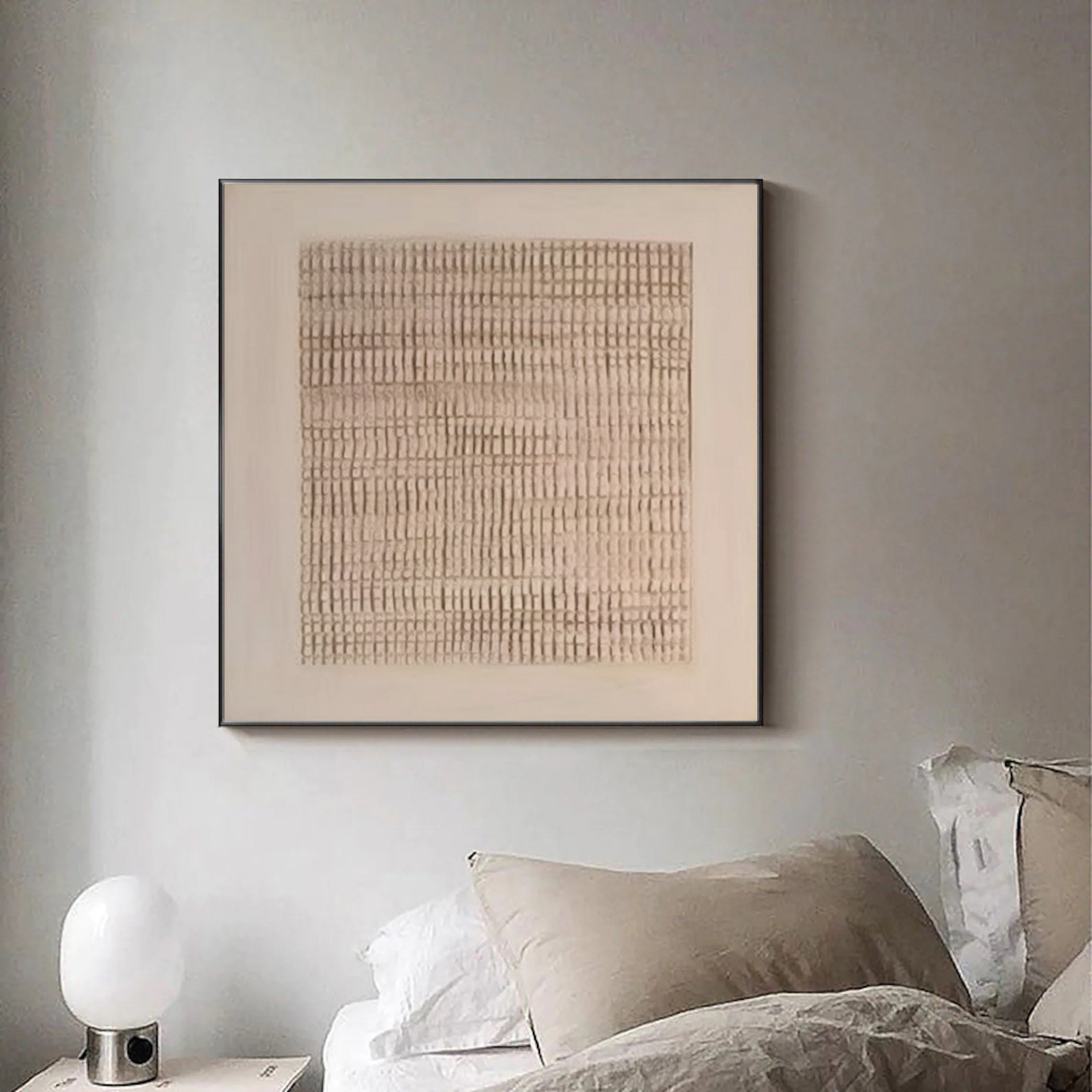 Earth Grid Echo-Hand Drawn Vertical Stripe Texture Geometric Abstract Wall Art