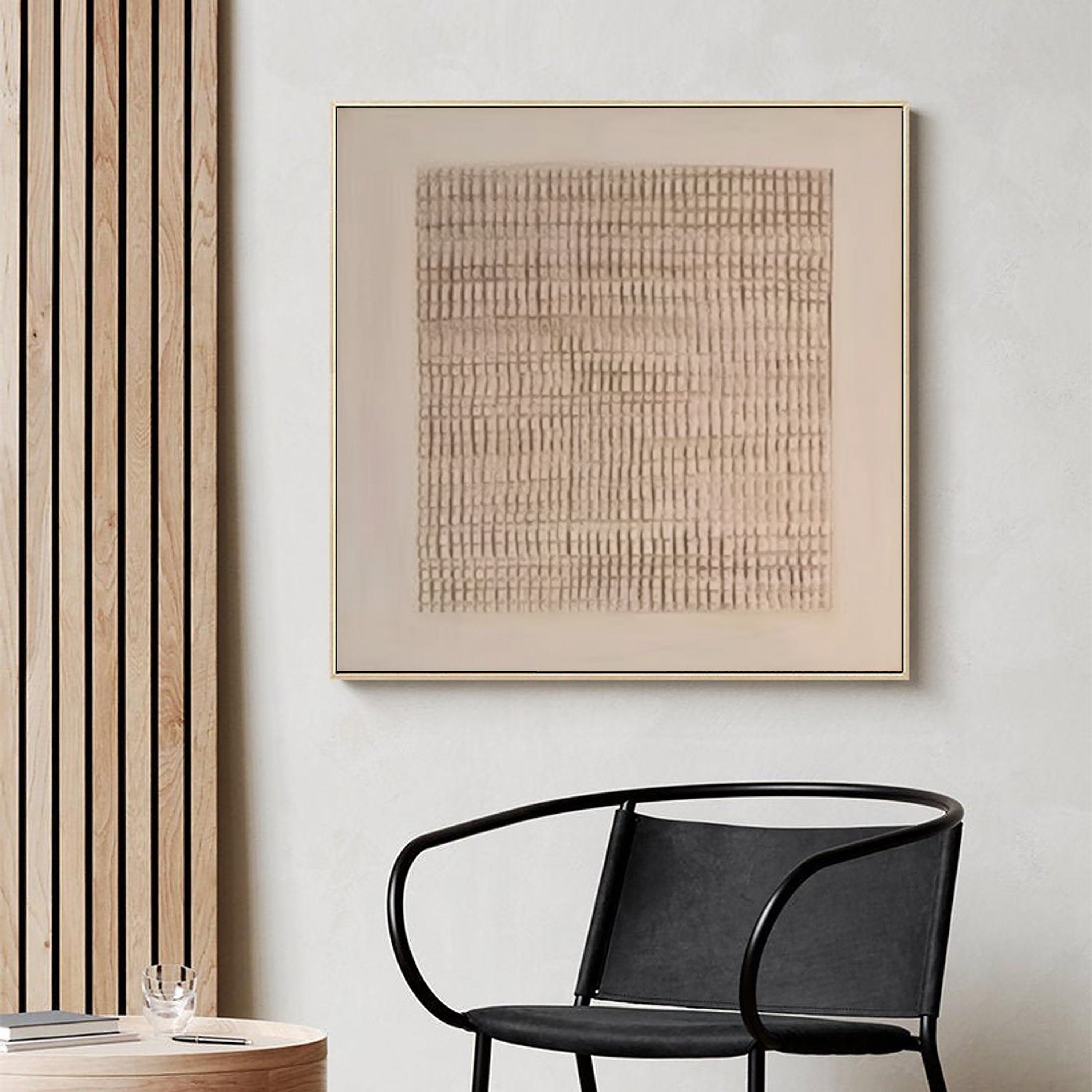 Earth Grid Echo-Hand Drawn Vertical Stripe Texture Geometric Abstract Wall Art
