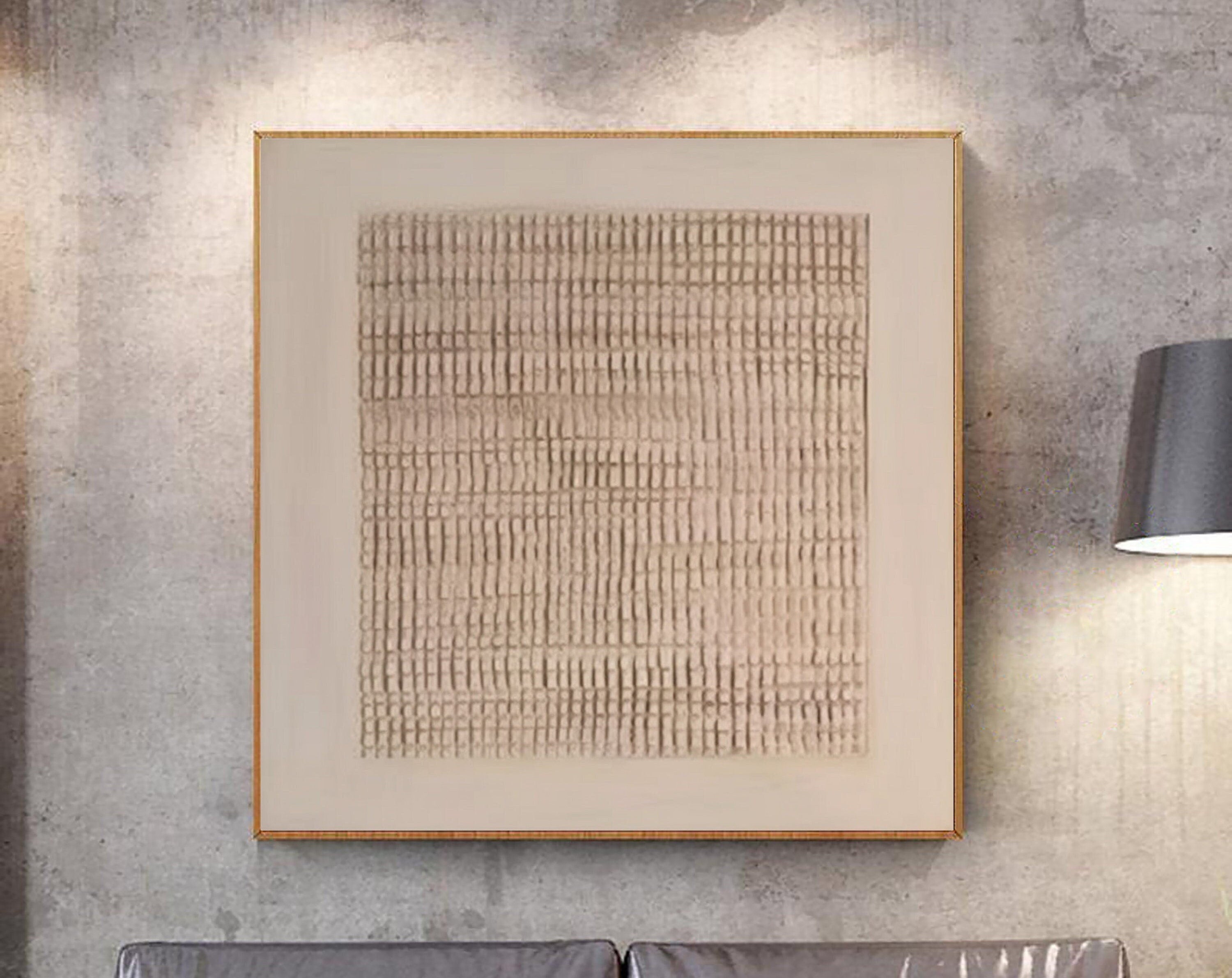 Earth Grid Echo-Hand Drawn Vertical Stripe Texture Geometric Abstract Wall Art