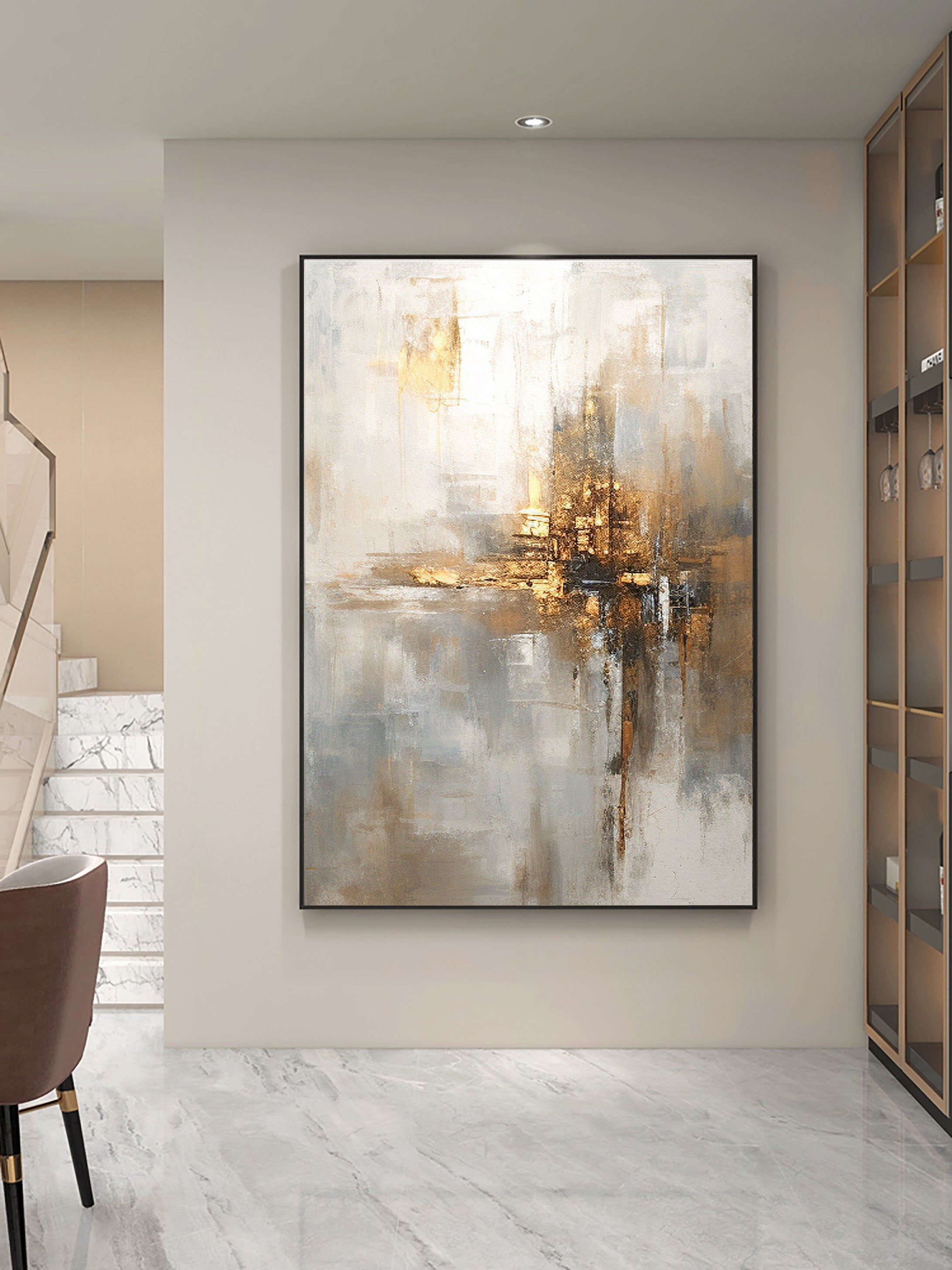 Radiant Reflection: Abstract Golden Canvas Art