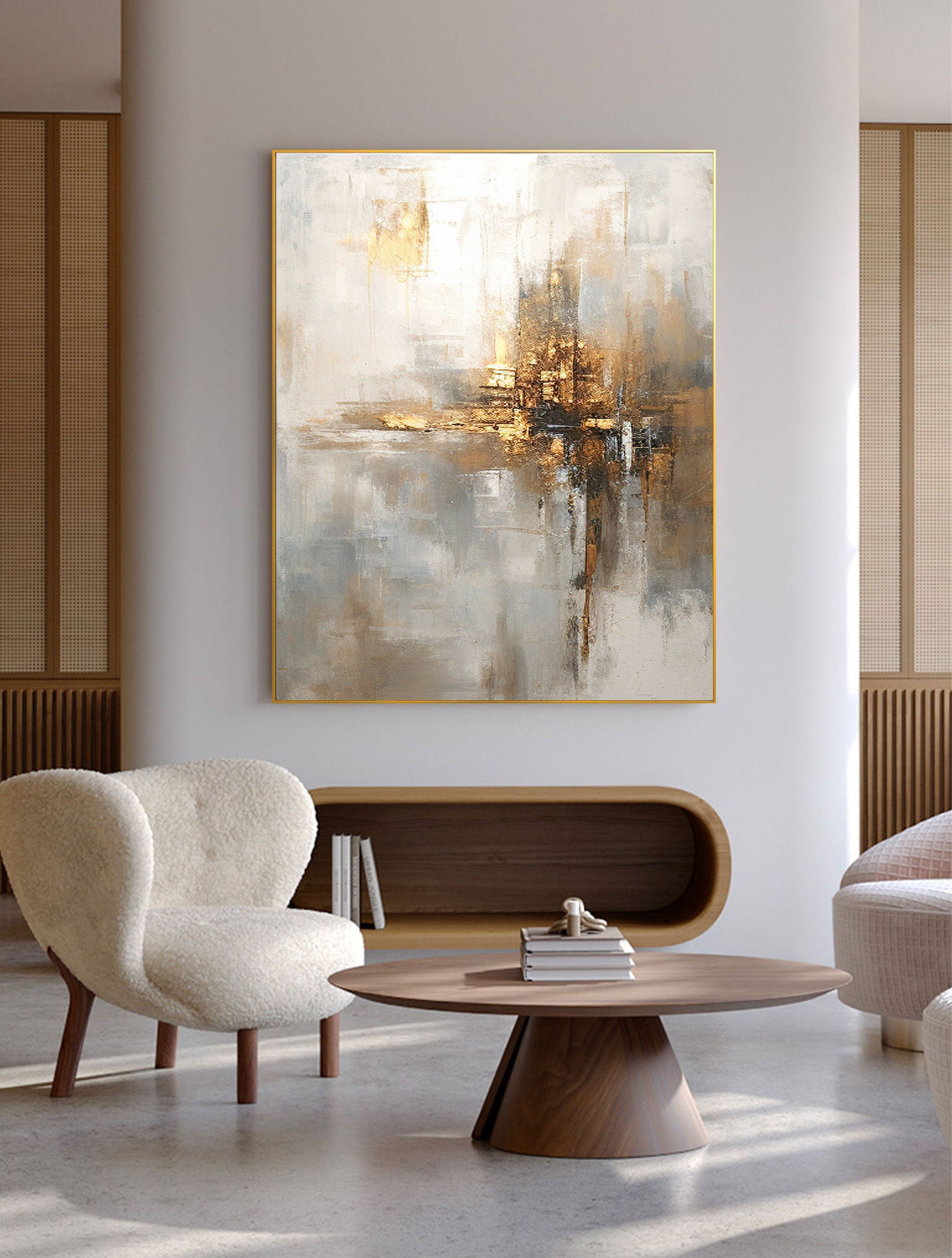 Radiant Reflection: Abstract Golden Canvas Art