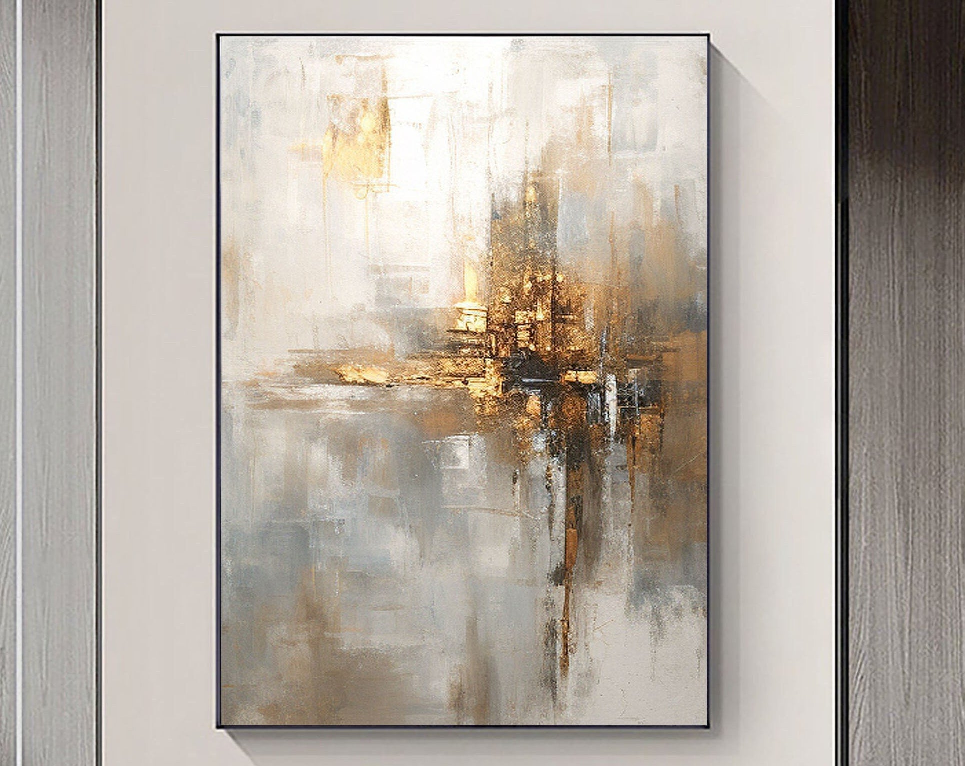 Radiant Reflection: Abstract Golden Canvas Art