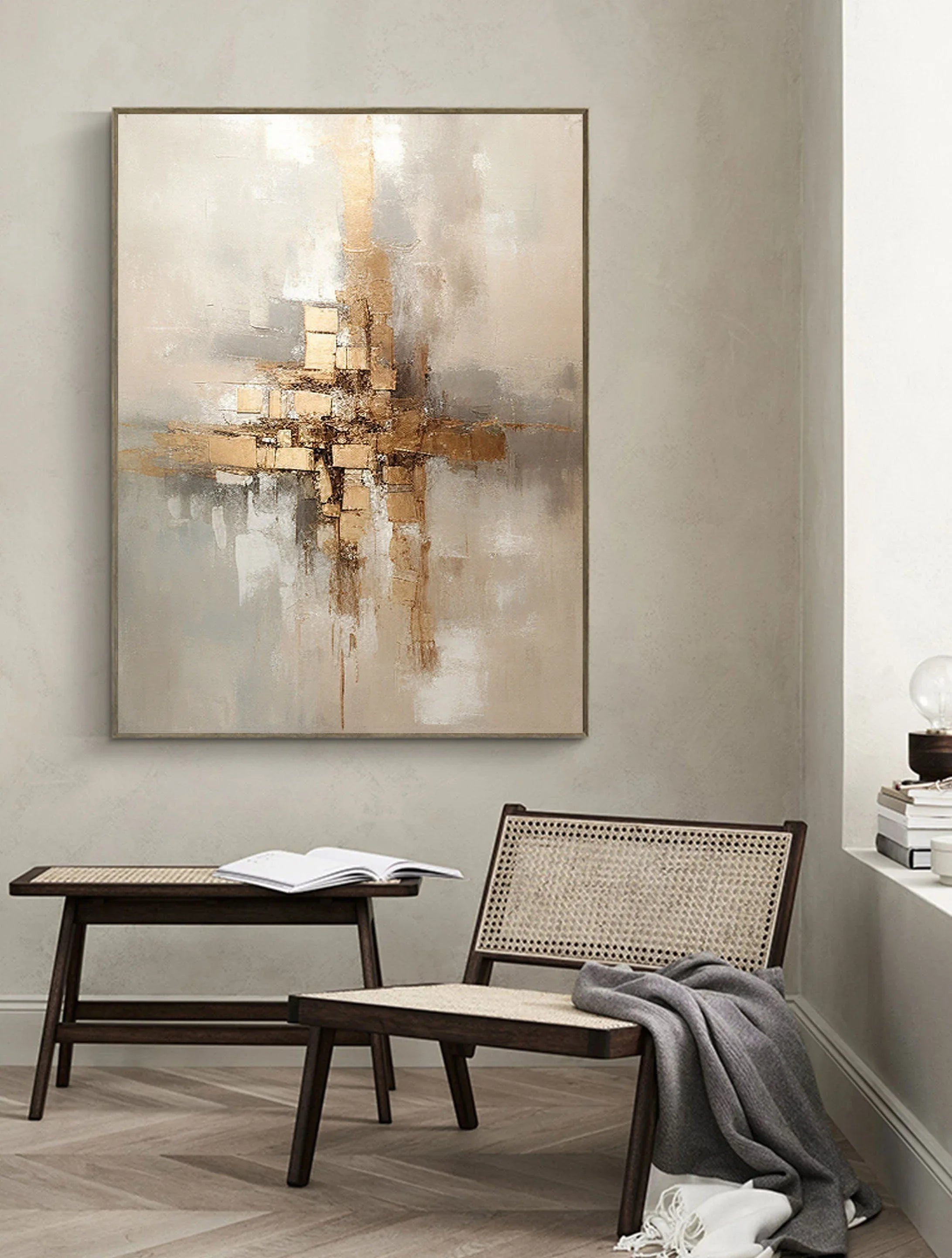 Golden Balance-Hand Drawn Golden Brown Geometric Reflection Abstract Wall Art - artextured