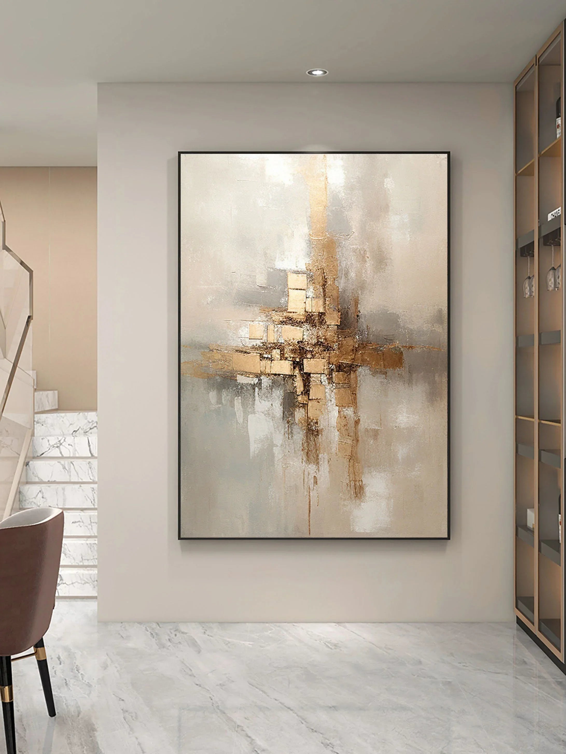 Golden Balance-Hand Drawn Golden Brown Geometric Reflection Abstract Wall Art - artextured