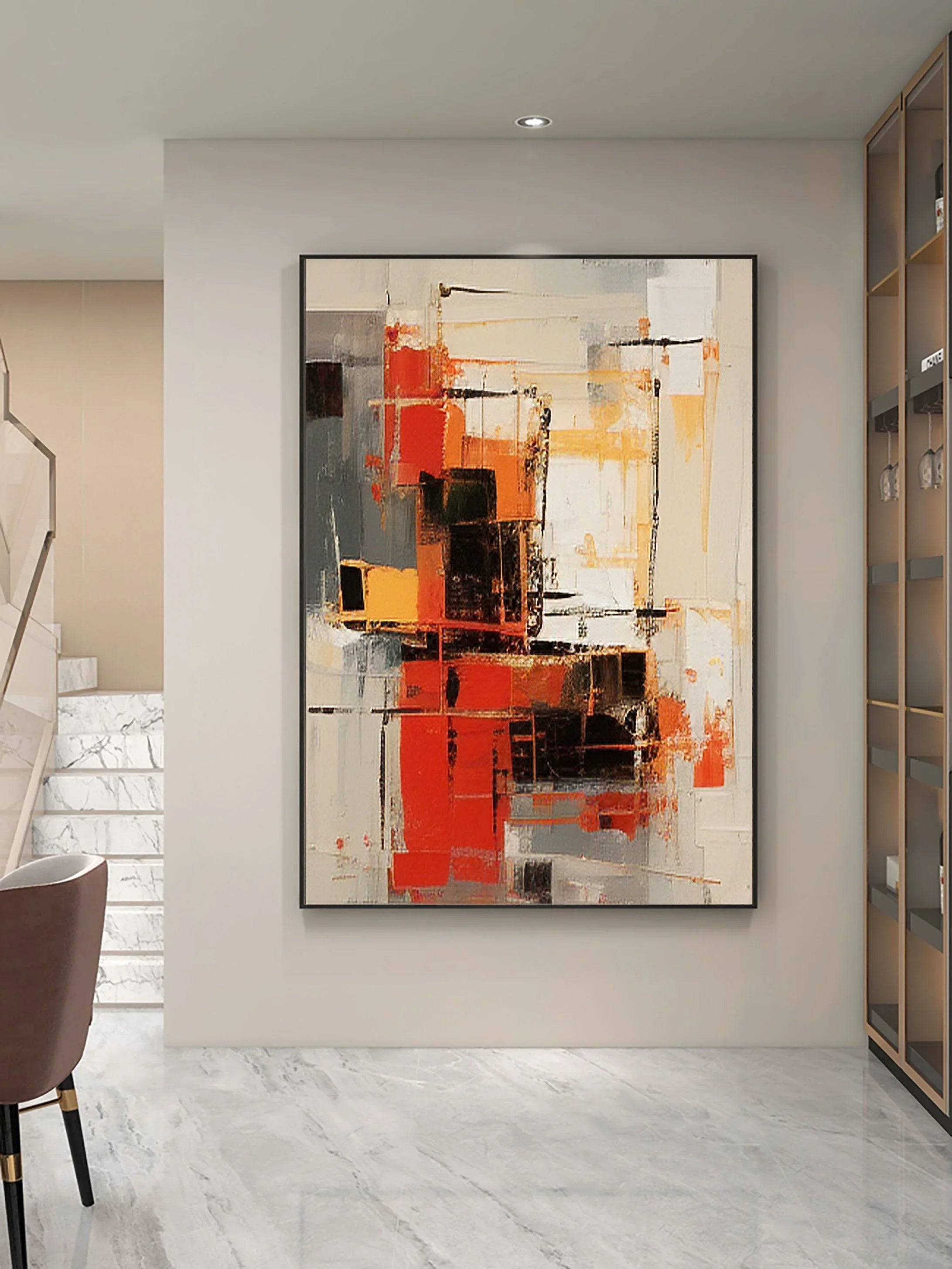 Abstract Blaze Grid-Hand Drawn Red Orange Geometric Abstract Texture Wall Art - artextured