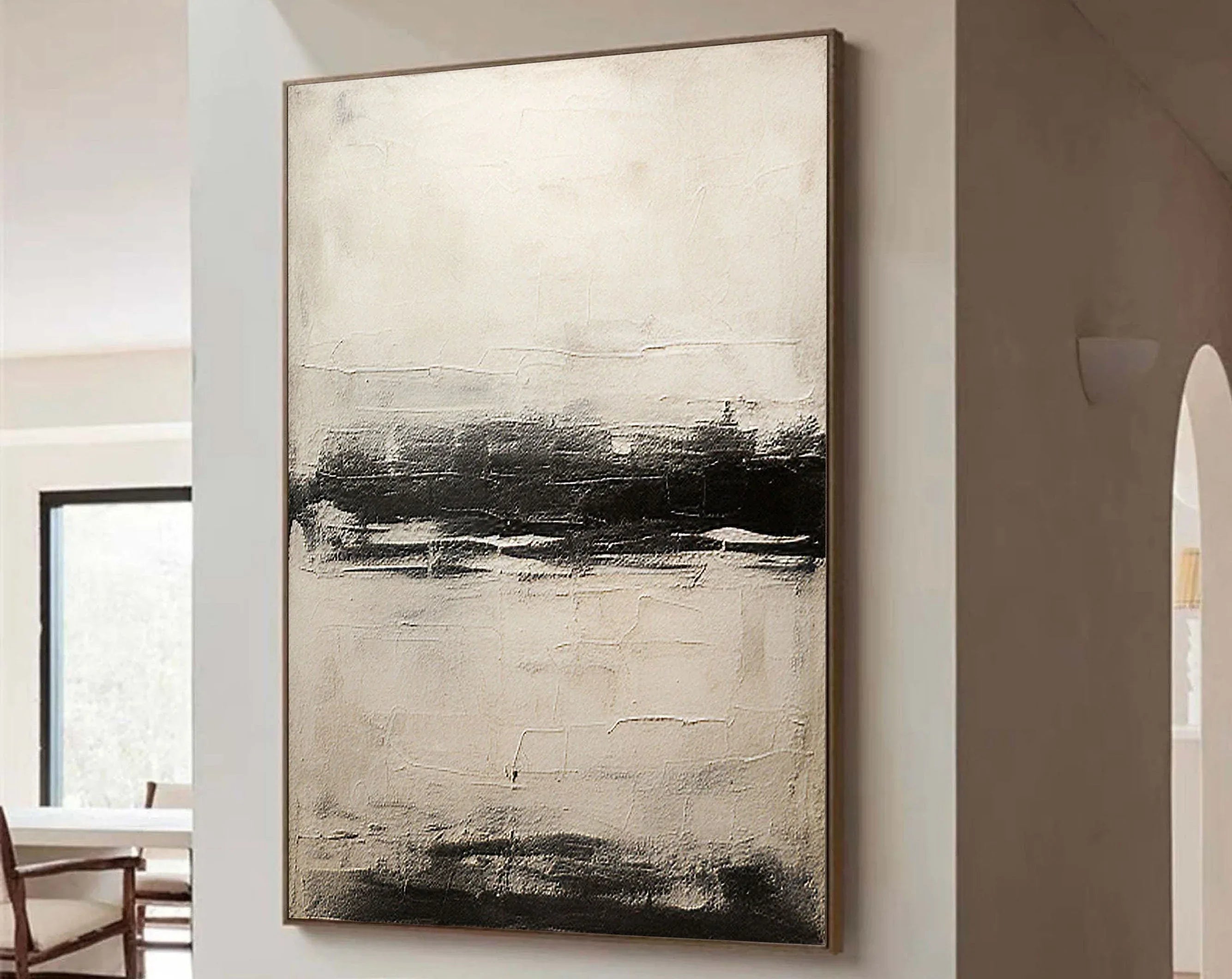 Neutral Horizon-Hand drawn black, white, gray horizon texture wall art - artextured