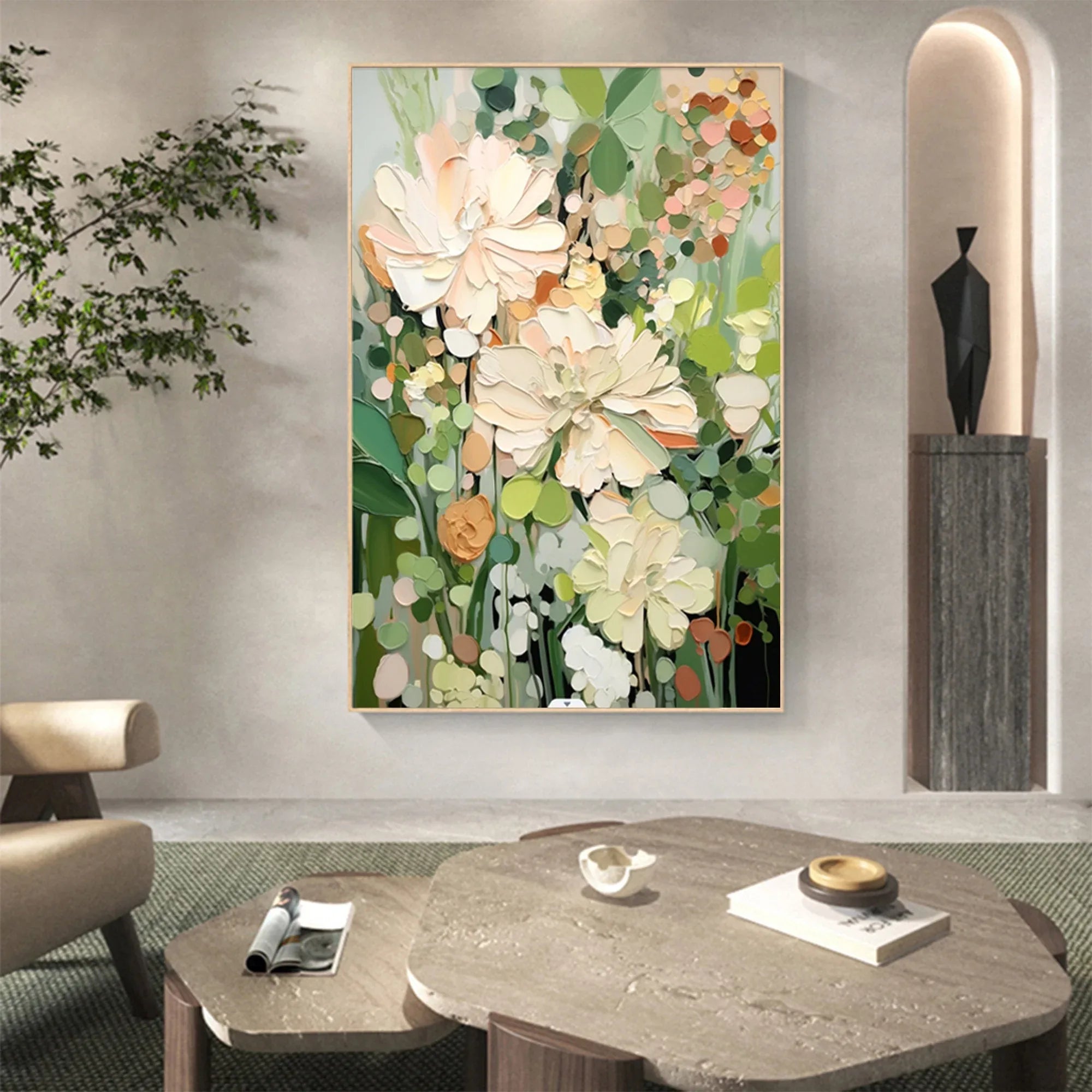 Garden Serenity-Hand Drawn Vibrant Three-Dimensional Floral Texture Wall Art - artextured