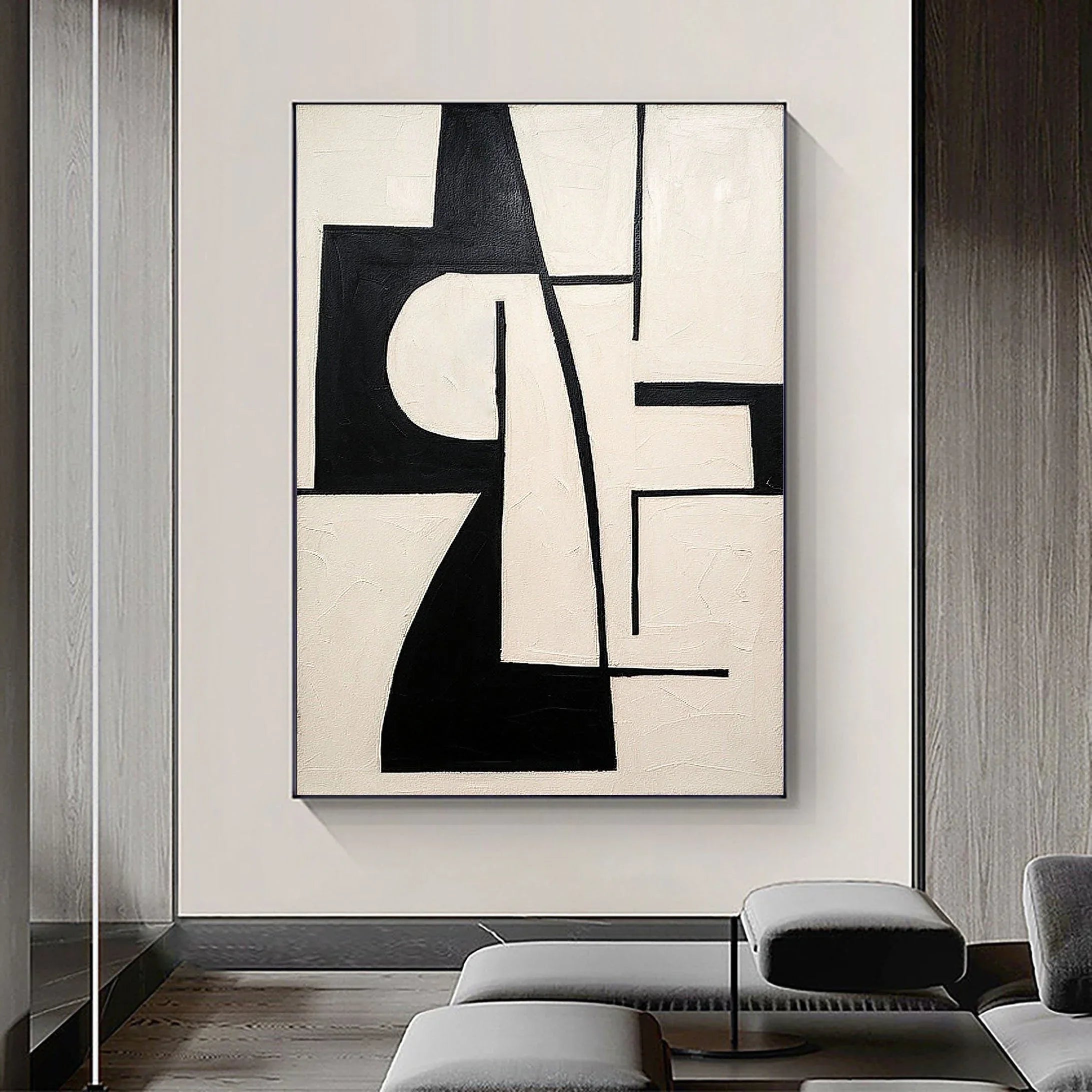 Monochrome Balance-Block Rhythm Black and White Geometric Abstract Wall Art - artextured