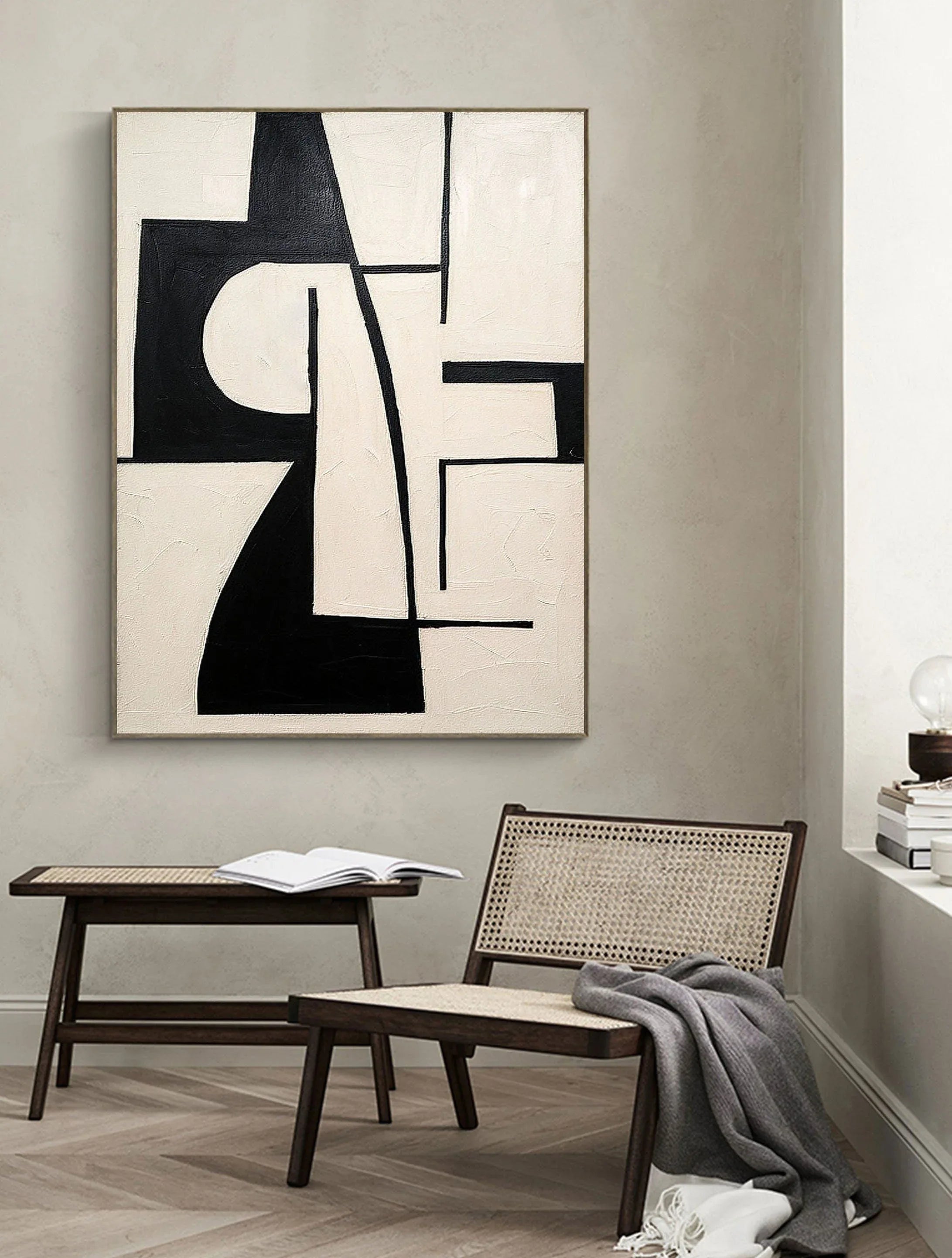 Monochrome Balance-Block Rhythm Black and White Geometric Abstract Wall Art - artextured