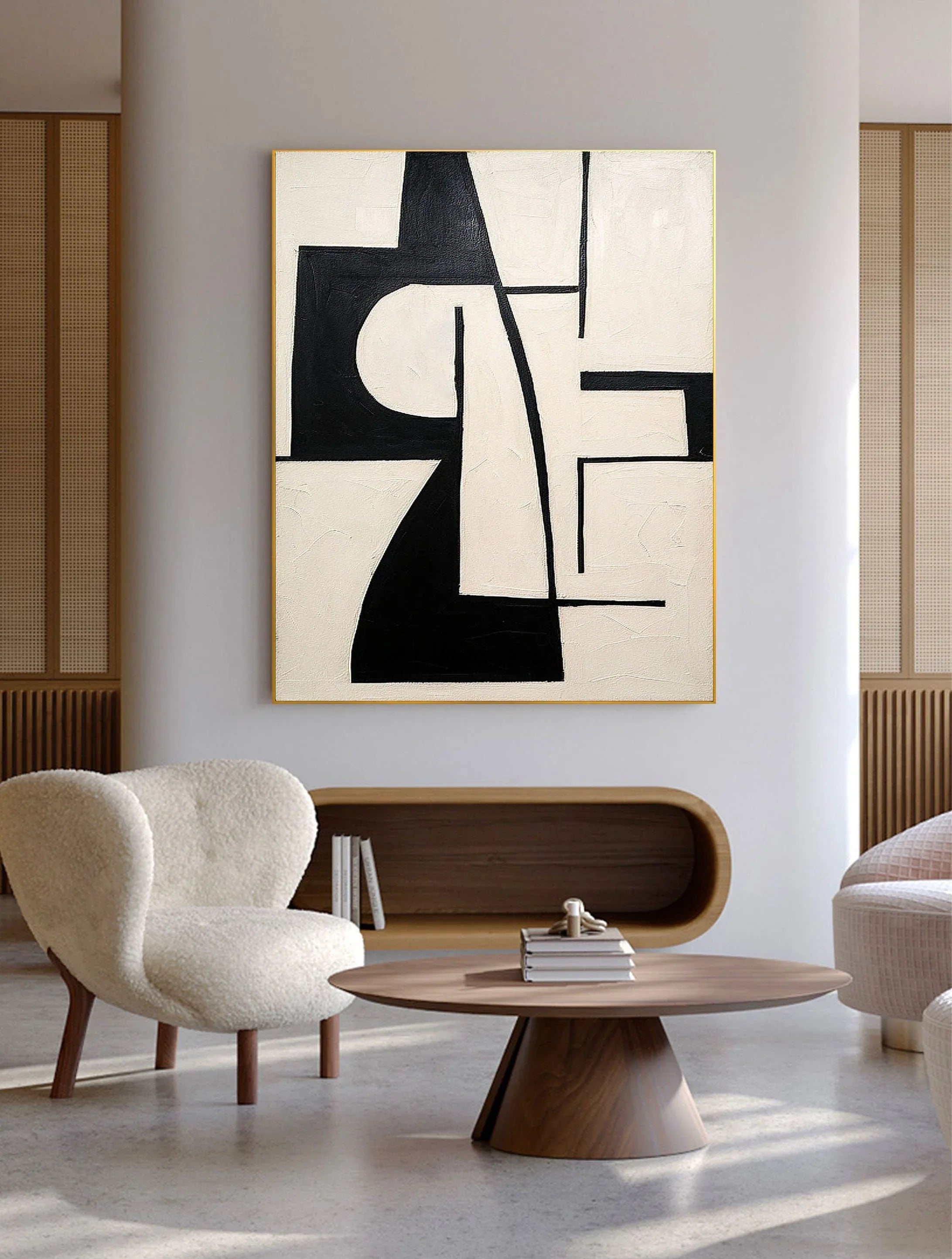 Monochrome Balance-Block Rhythm Black and White Geometric Abstract Wall Art - artextured