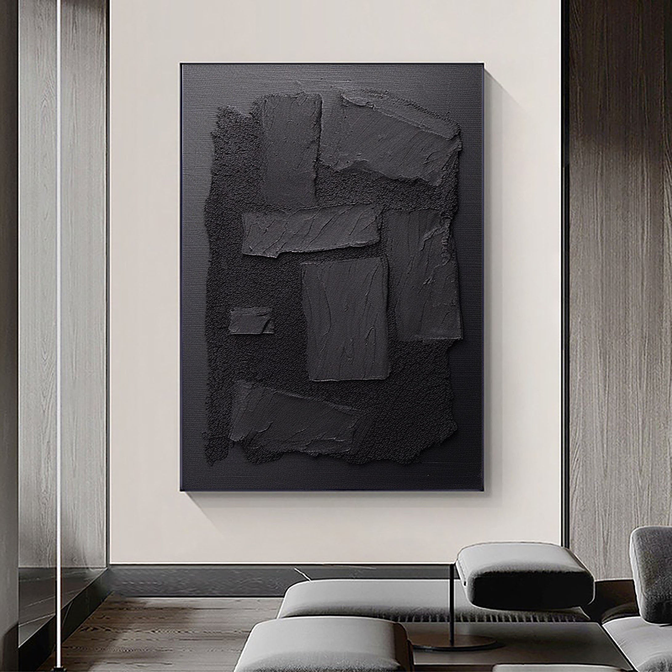 Shadow Layers: Textured Abstract Canvas Art