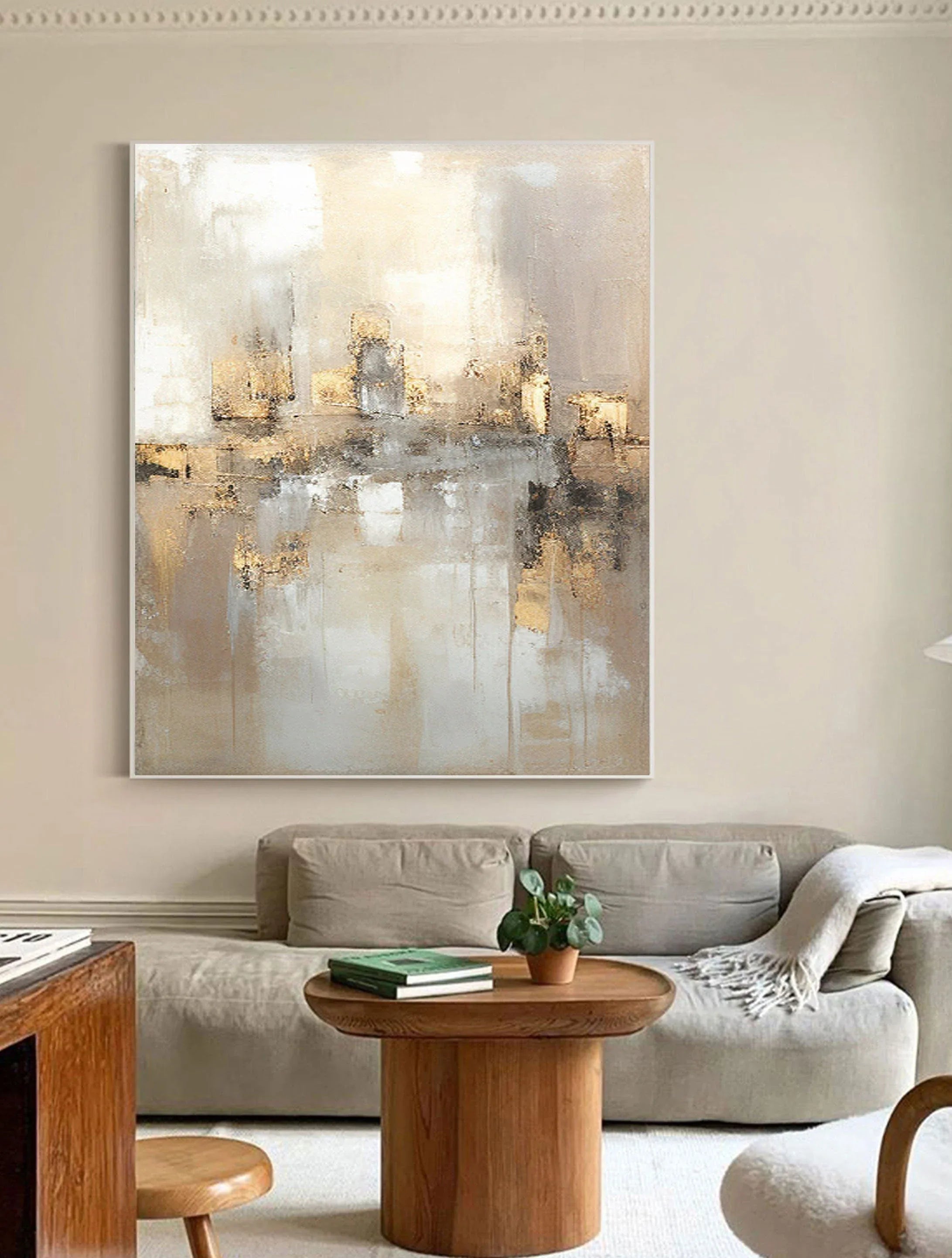 Reflections by the Lake-Hand Drawn Abstract and Peaceful Landscape Texture Oil Painting Wall Art - artextured
