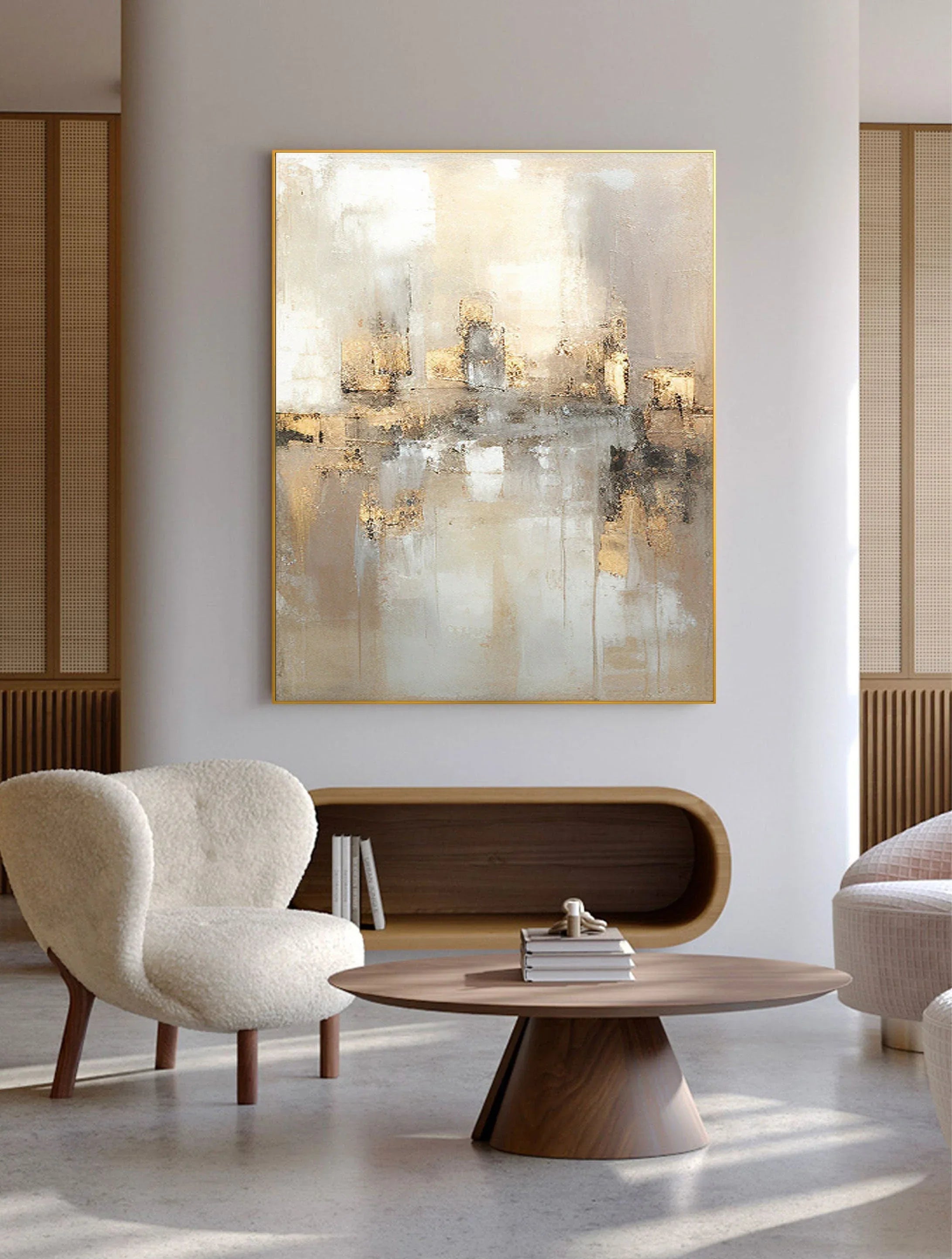 Reflections by the Lake-Hand Drawn Abstract and Peaceful Landscape Texture Oil Painting Wall Art - artextured