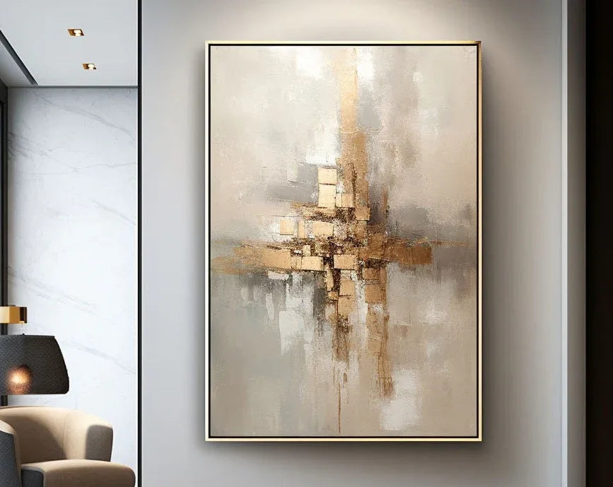 Golden Balance-Hand Drawn Golden Brown Geometric Reflection Abstract Wall Art - artextured