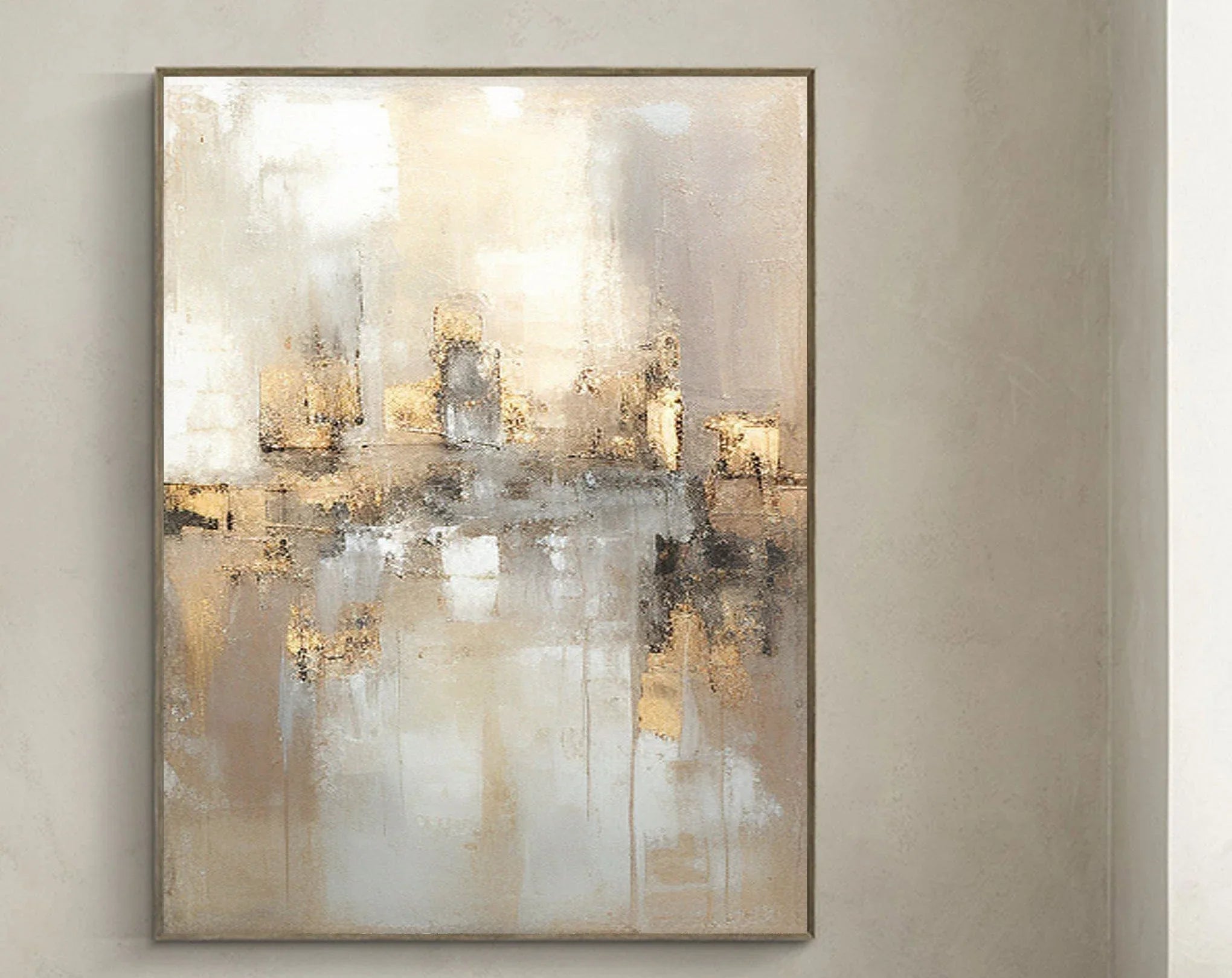 Reflections by the Lake-Hand Drawn Abstract and Peaceful Landscape Texture Oil Painting Wall Art - artextured