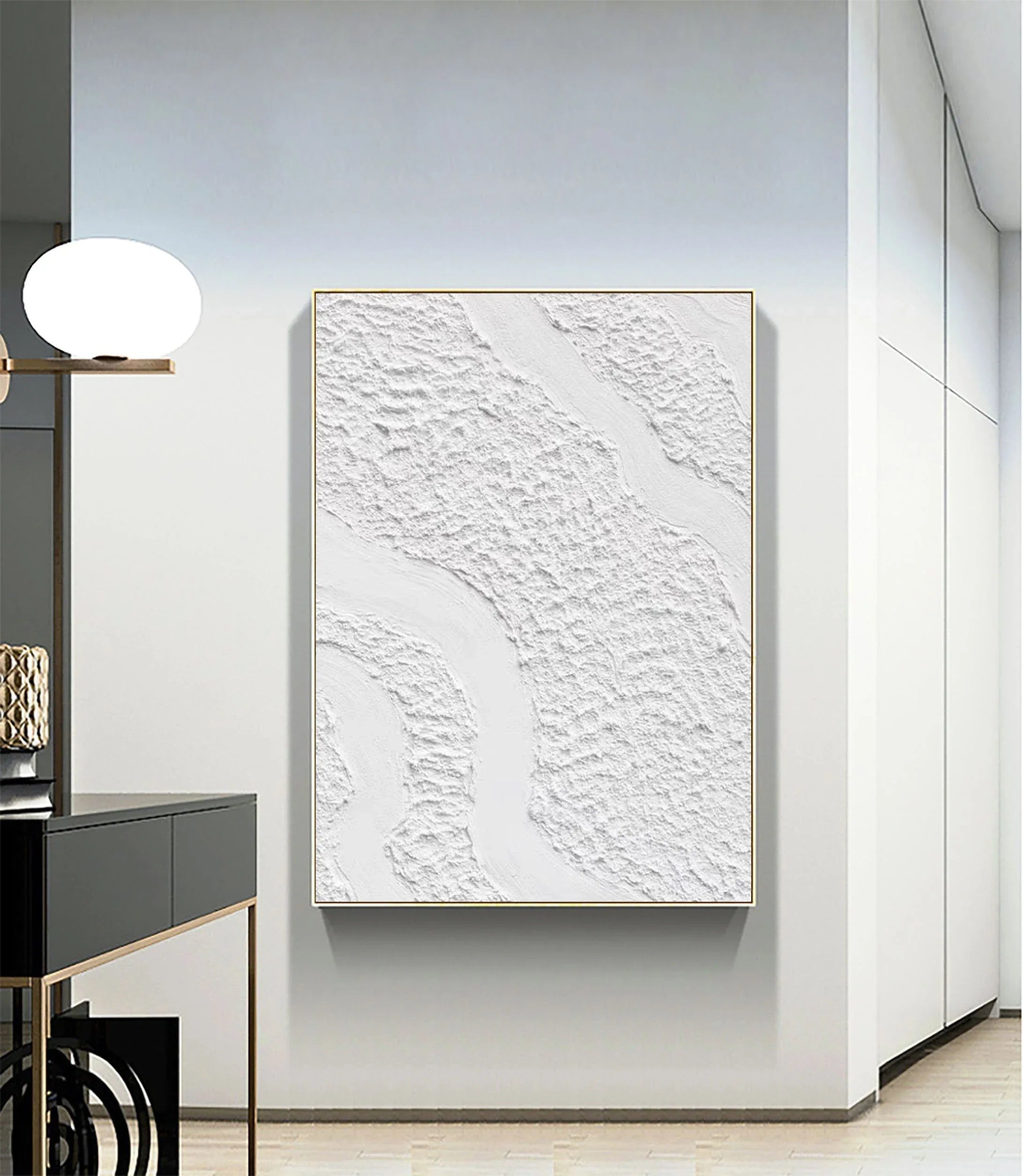 Serenity Flow-Modern Minimalist White Textured Wave Abstract Wall Art - artextured