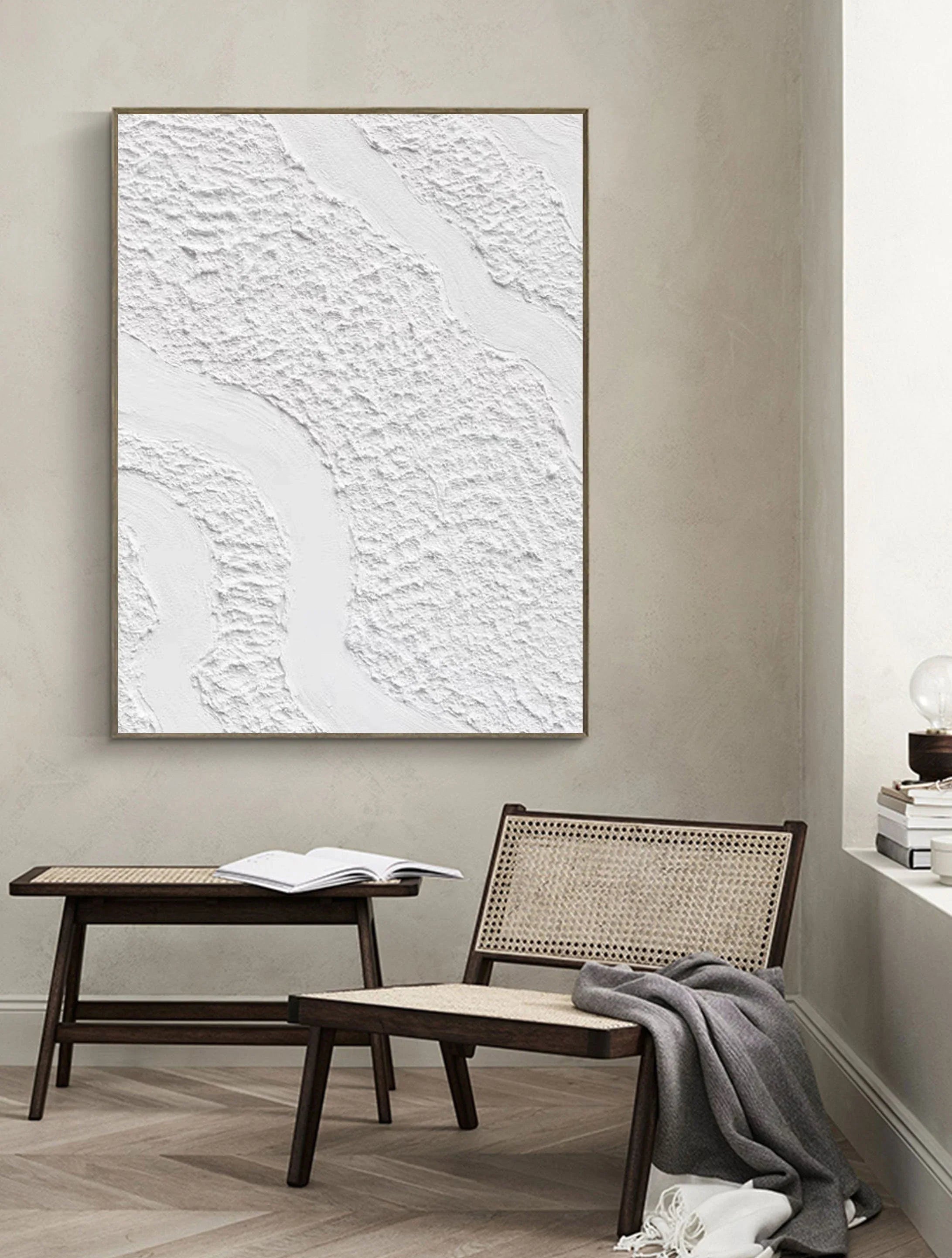 Serenity Flow-Modern Minimalist White Textured Wave Abstract Wall Art - artextured