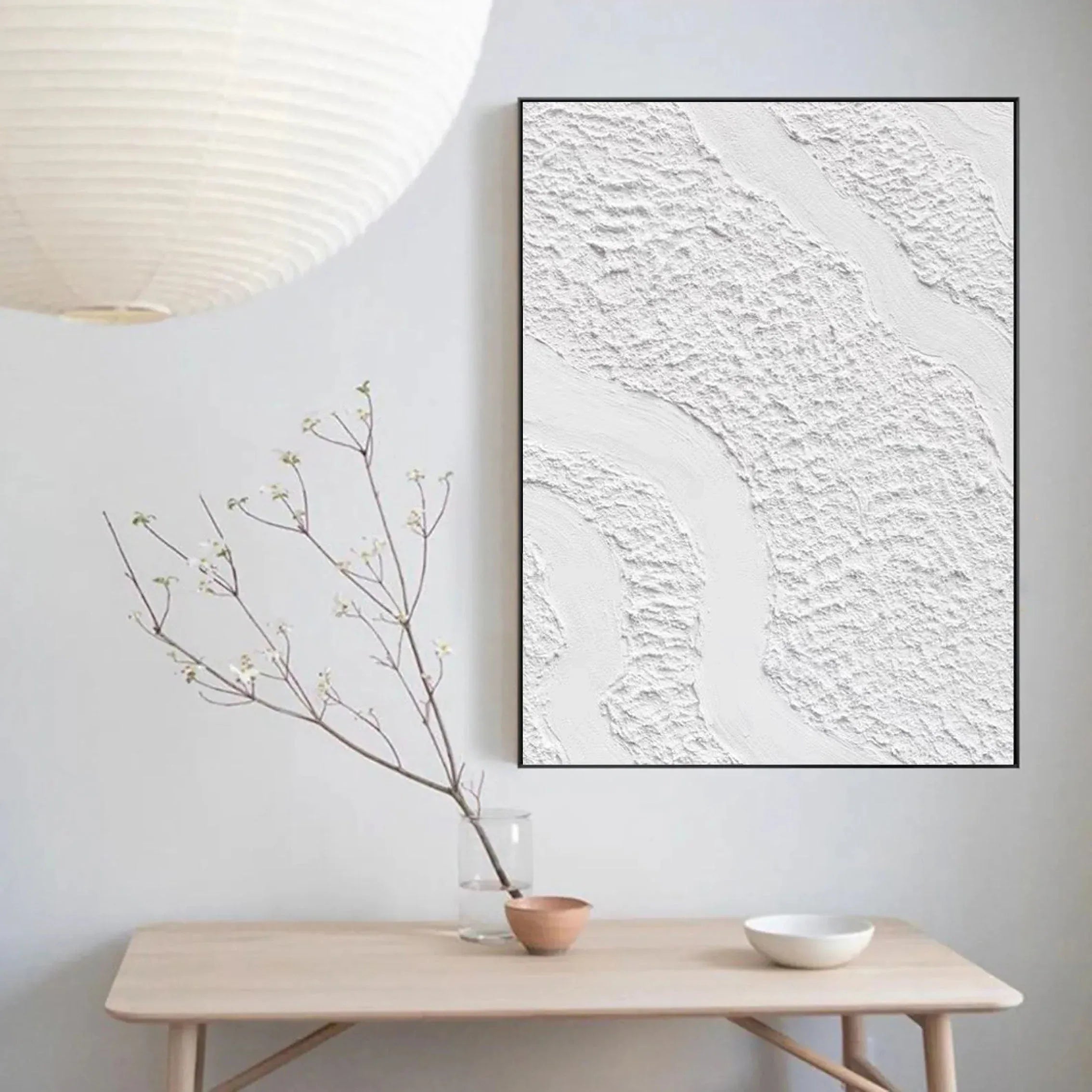 Serenity Flow-Modern Minimalist White Textured Wave Abstract Wall Art - artextured