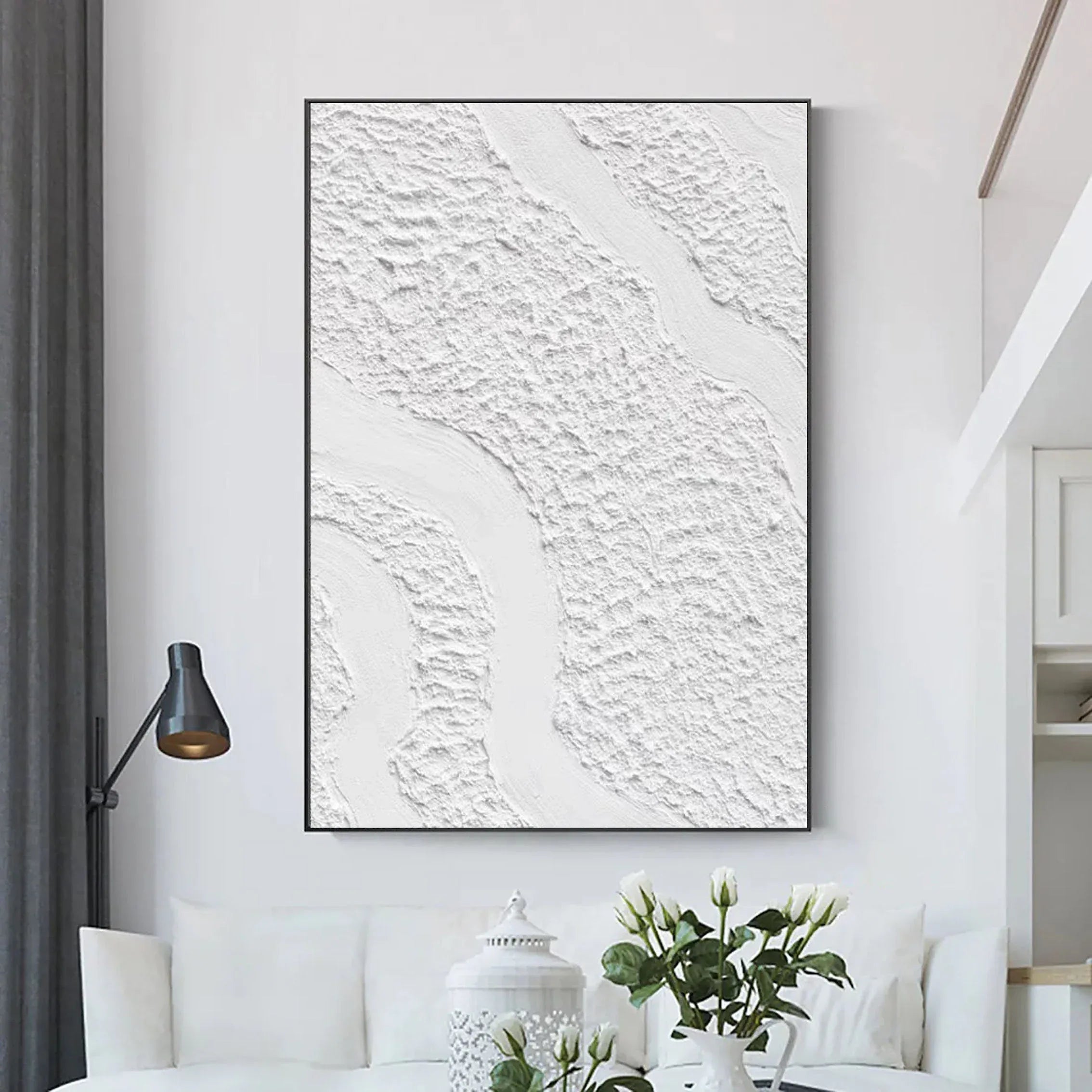 Serenity Flow-Modern Minimalist White Textured Wave Abstract Wall Art - artextured