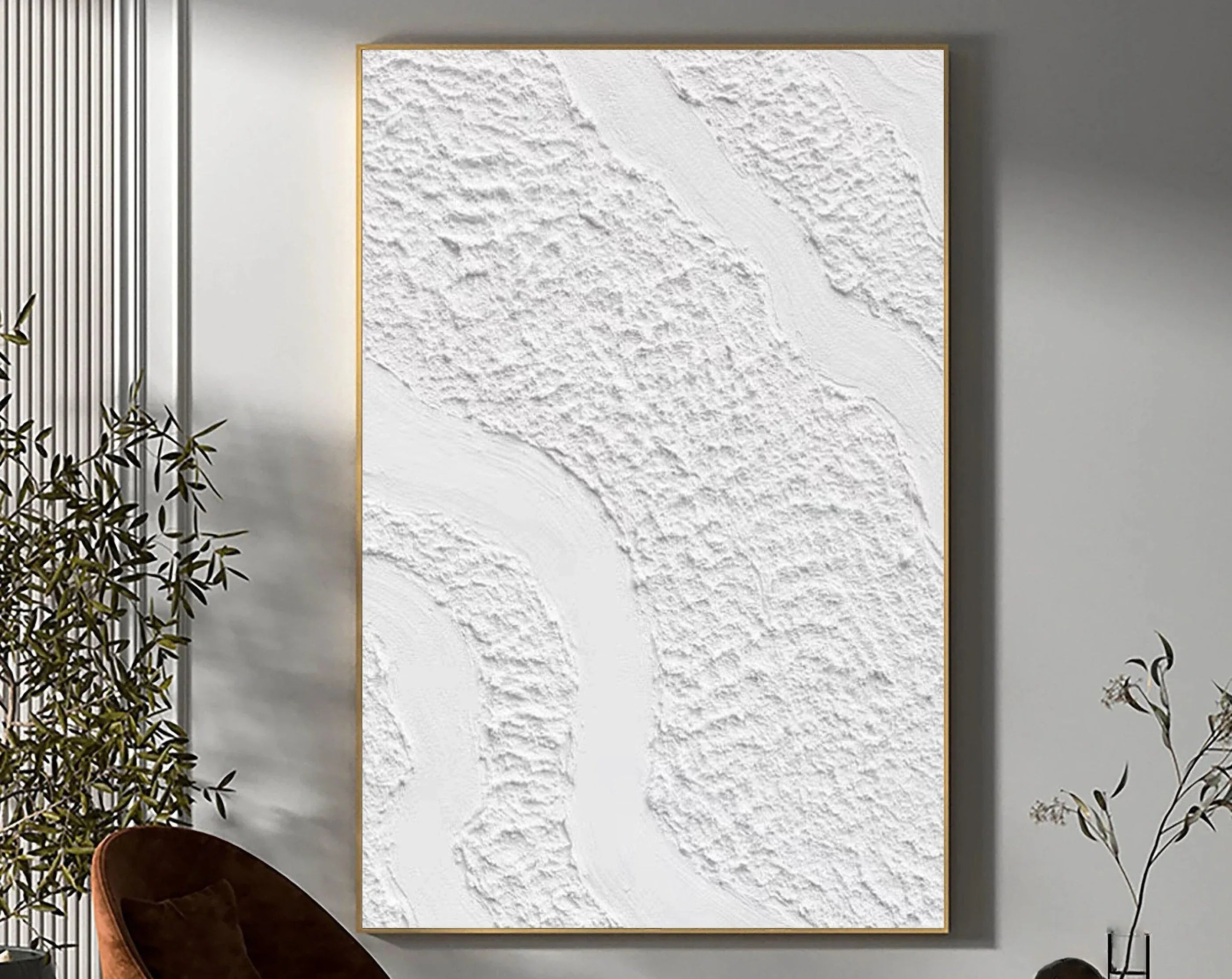 Serenity Flow-Modern Minimalist White Textured Wave Abstract Wall Art - artextured