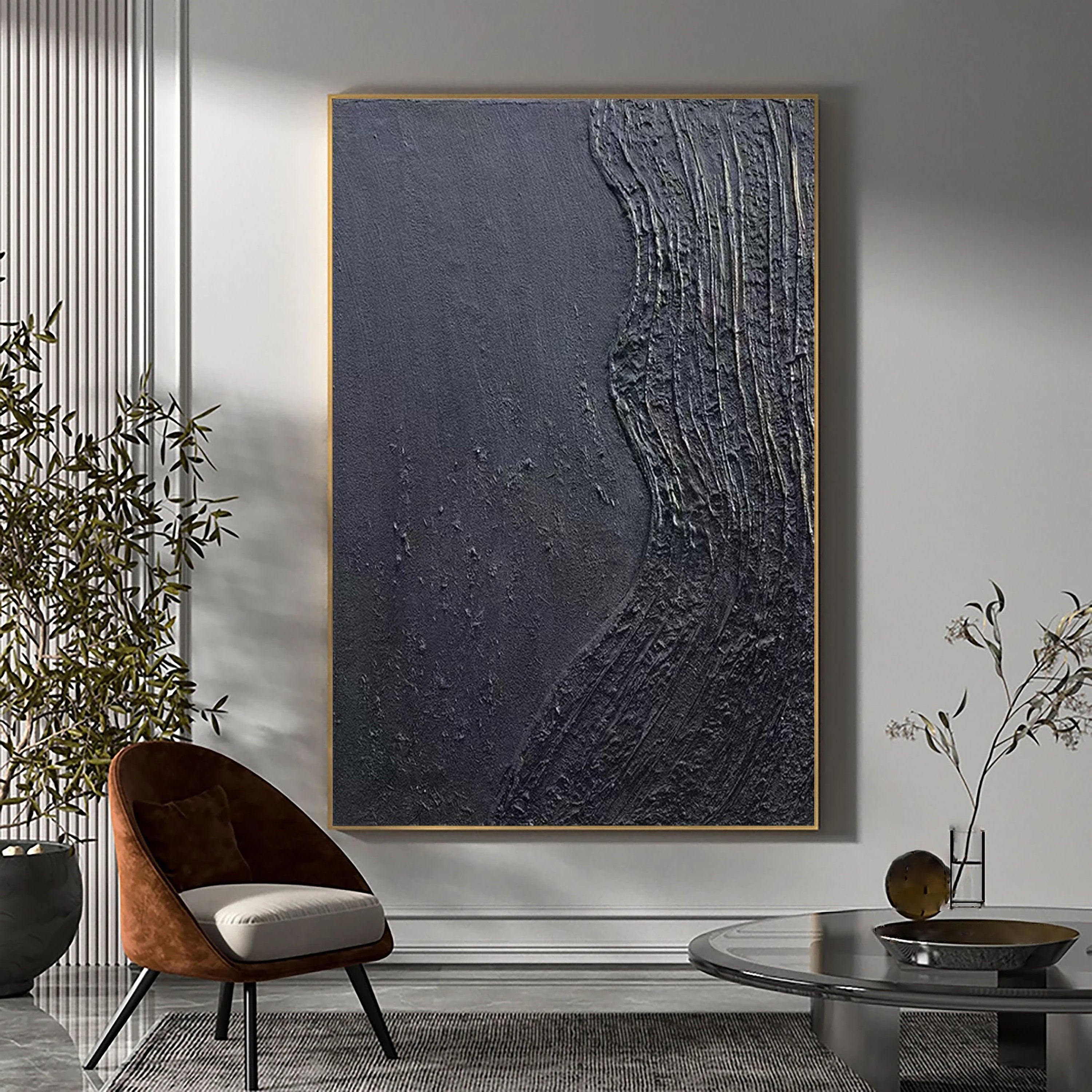 Charcoal Flow-Hand Drawn Pure Black Three-Dimensional Texture Minimalist Wall Art