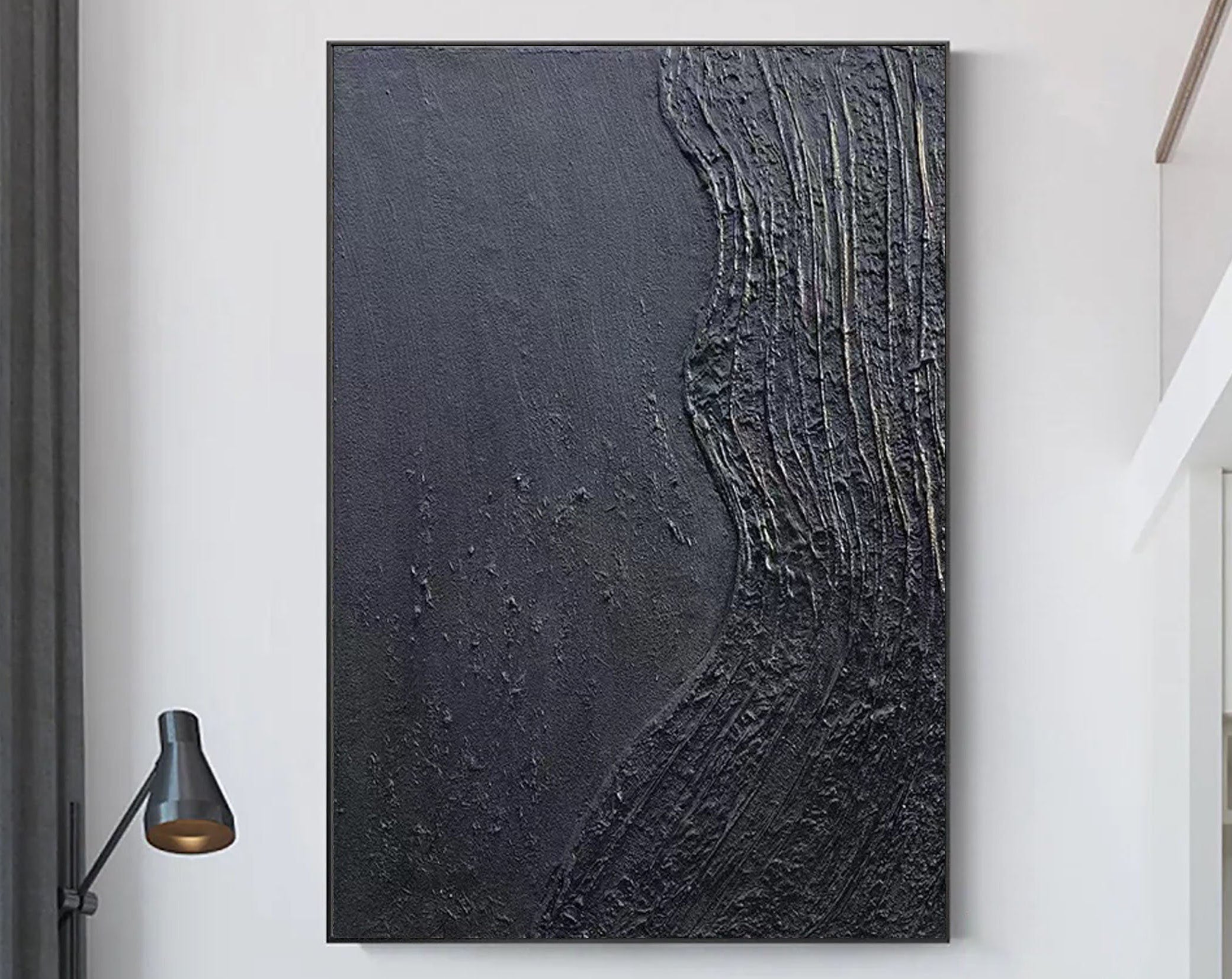 Charcoal Flow-Hand Drawn Pure Black Three-Dimensional Texture Minimalist Wall Art