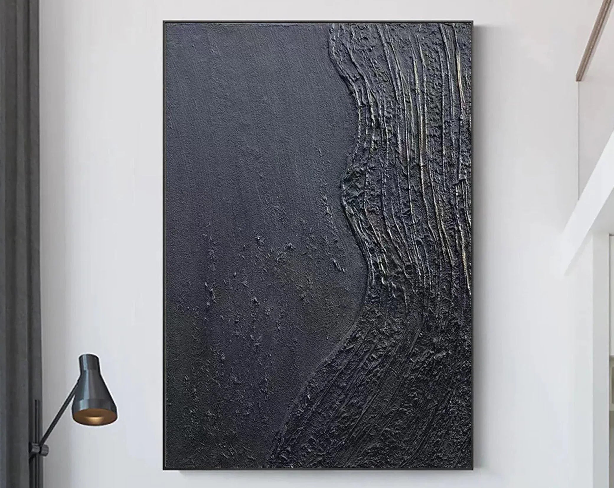 Charcoal Flow-Hand Drawn Pure Black Three-Dimensional Texture Minimalist Wall Art - artextured