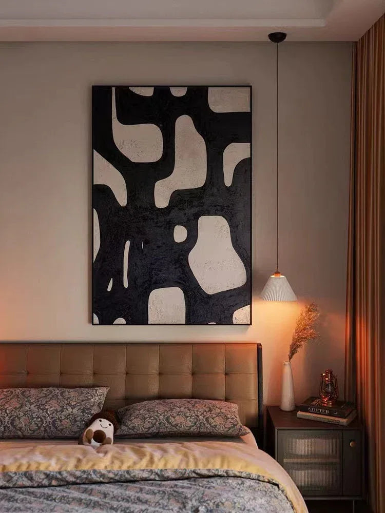 Mono Maze-Modern Minimalist Black and White Flowing Geometric Abstract Wall Art - artextured