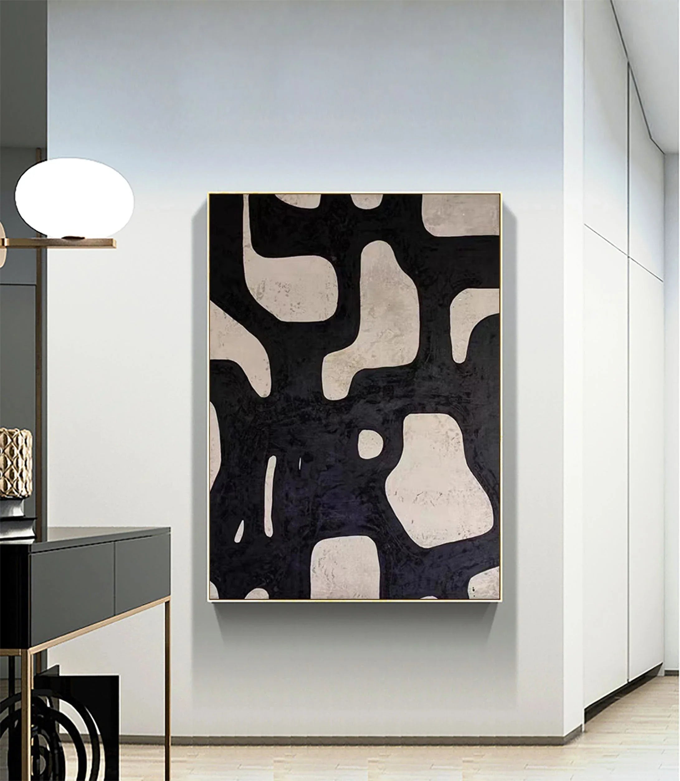 Mono Maze-Modern Minimalist Black and White Flowing Geometric Abstract Wall Art - artextured