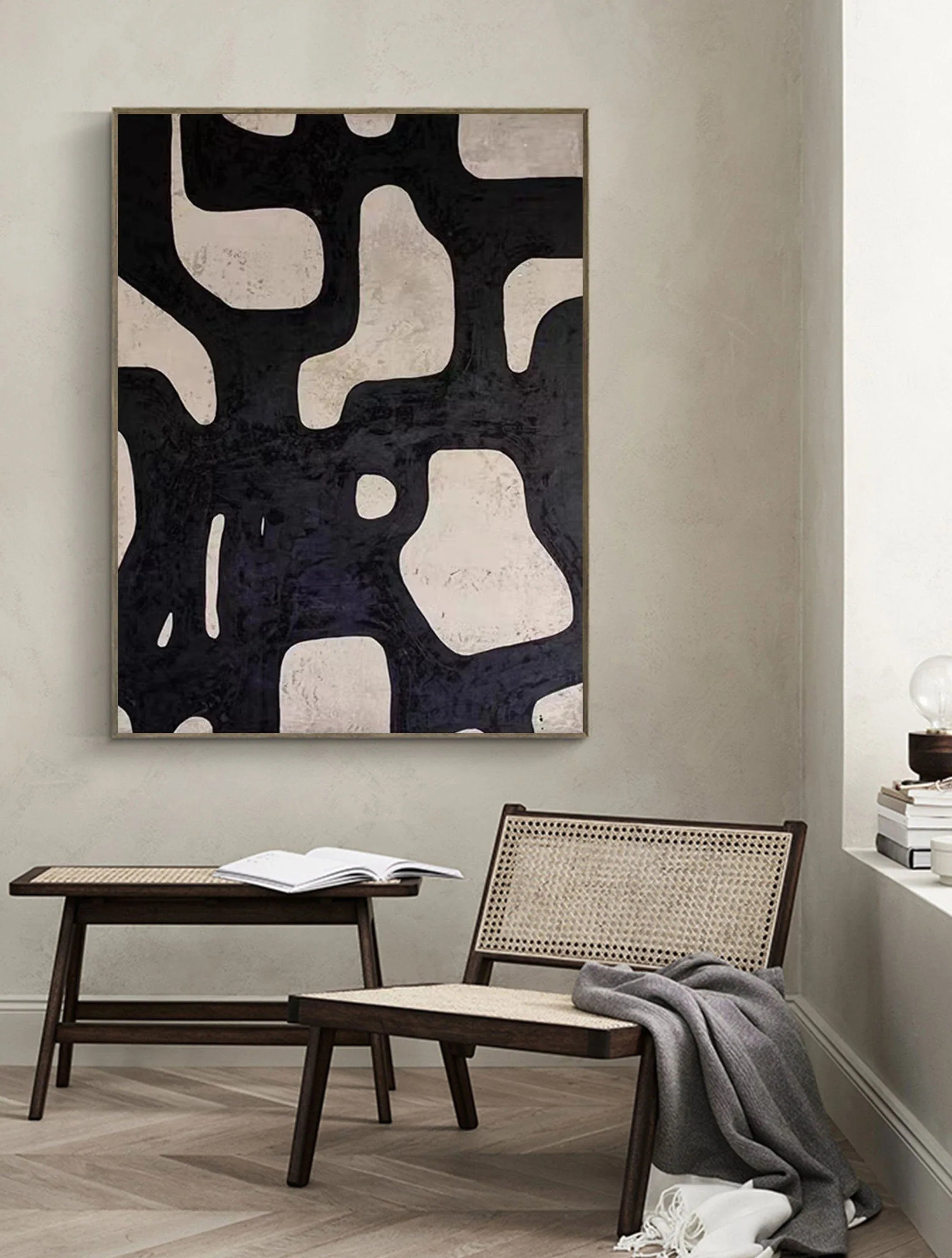 Mono Maze-Modern Minimalist Black and White Flowing Geometric Abstract Wall Art - artextured