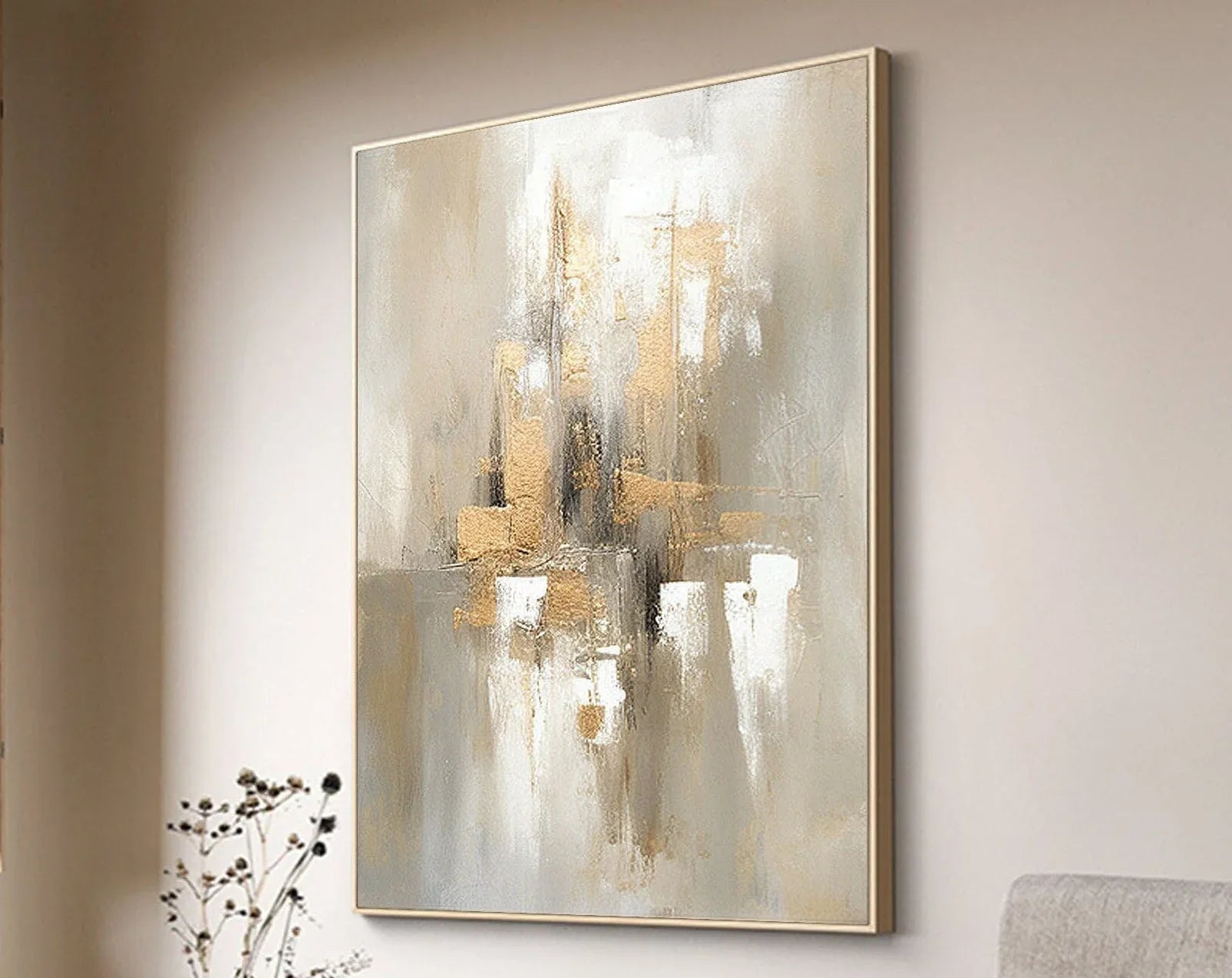 Golden Glow-Hand Drawn Three-Dimensional Urban Landscape Abstract Wall Art - artextured