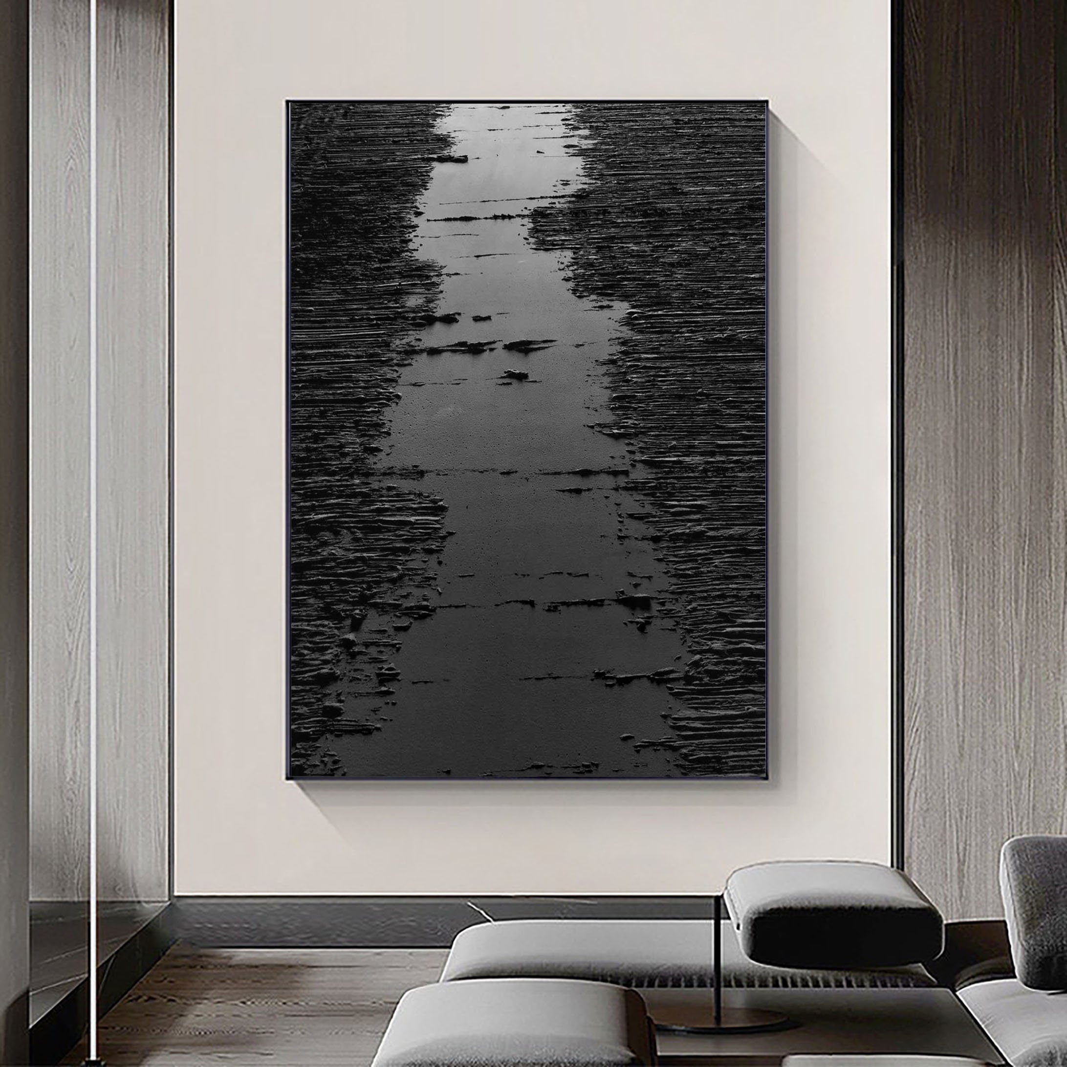 Textured Abstract Black Pathway Canvas