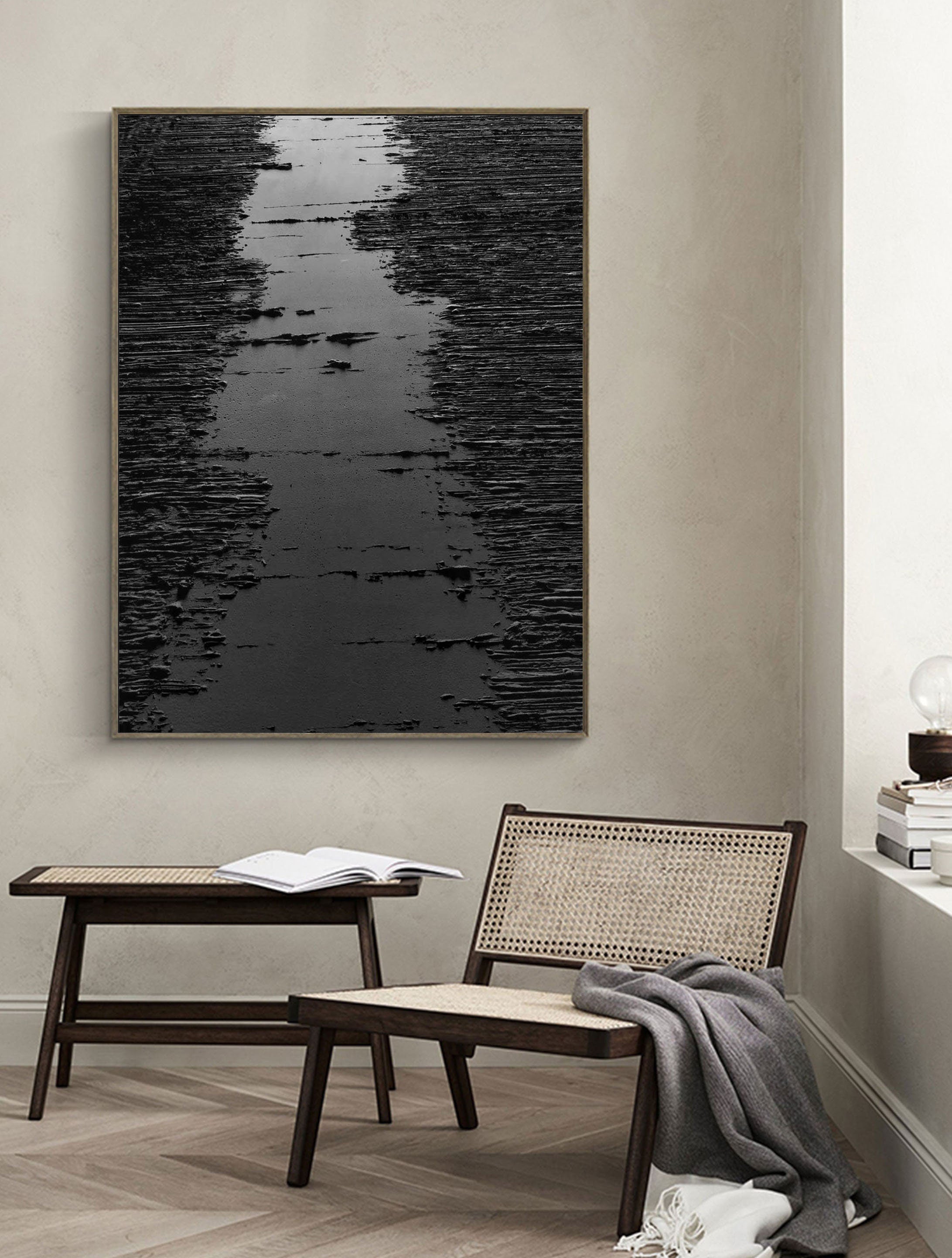 Textured Abstract Black Pathway Canvas