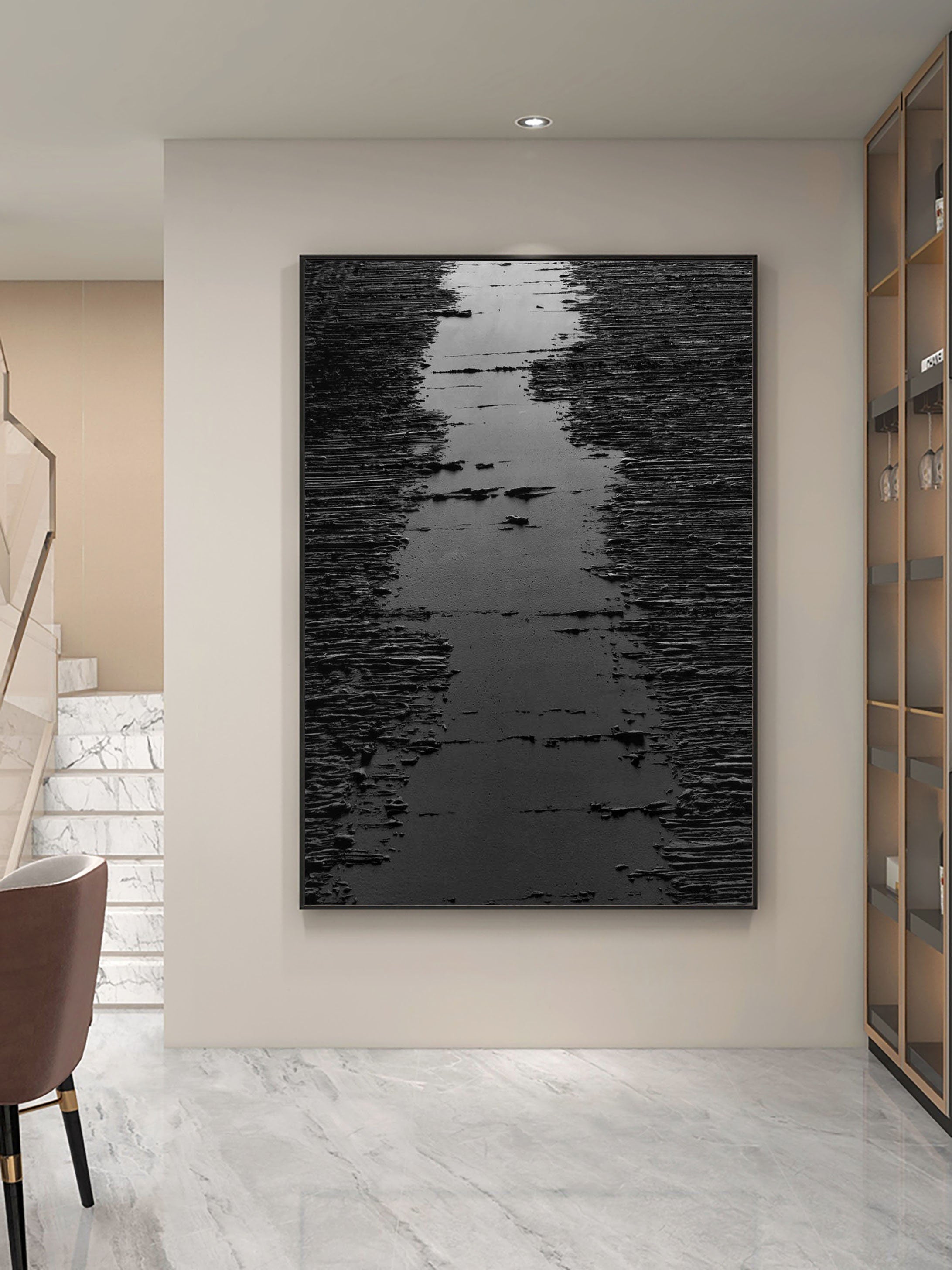 Textured Abstract Black Pathway Canvas