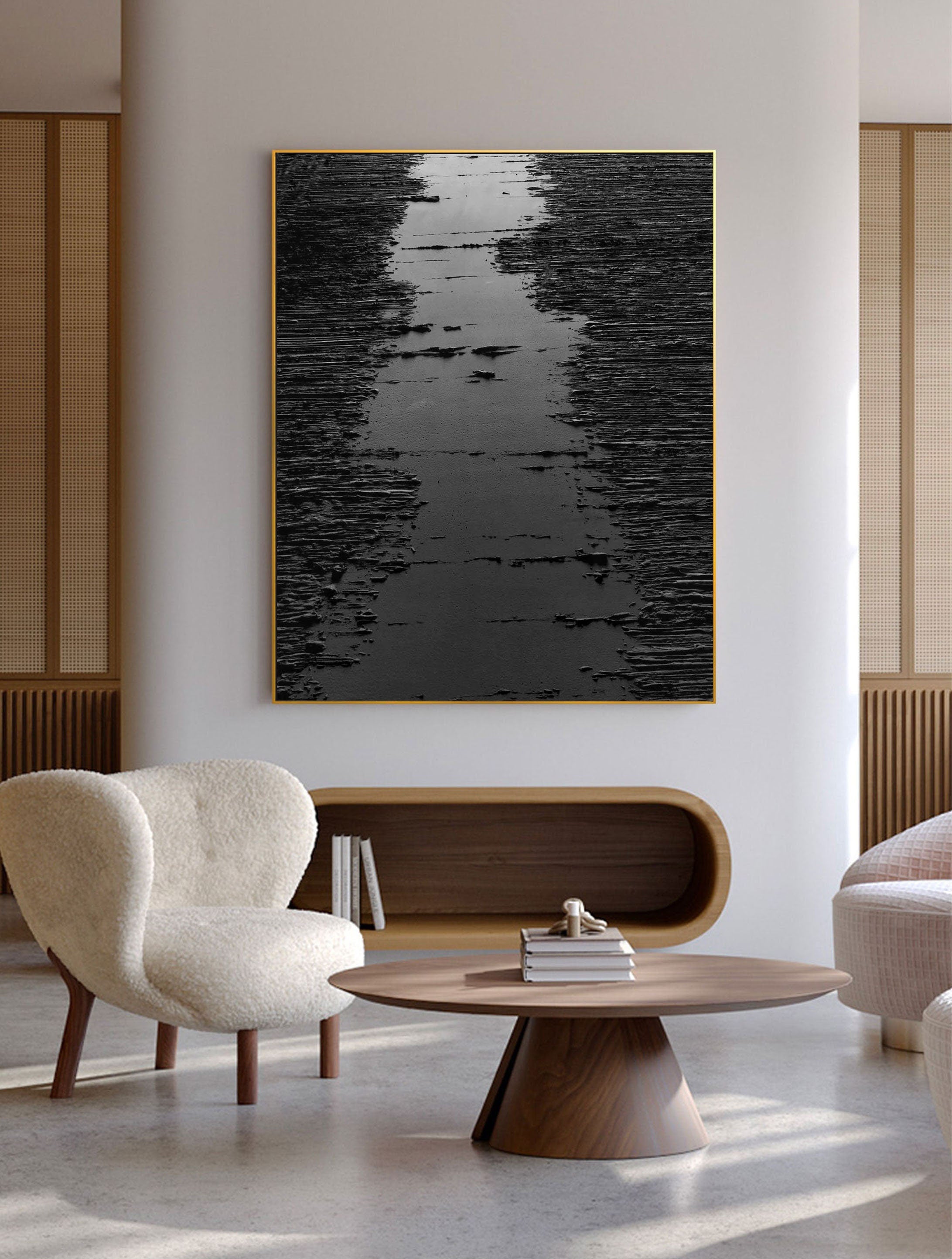 Textured Abstract Black Pathway Canvas