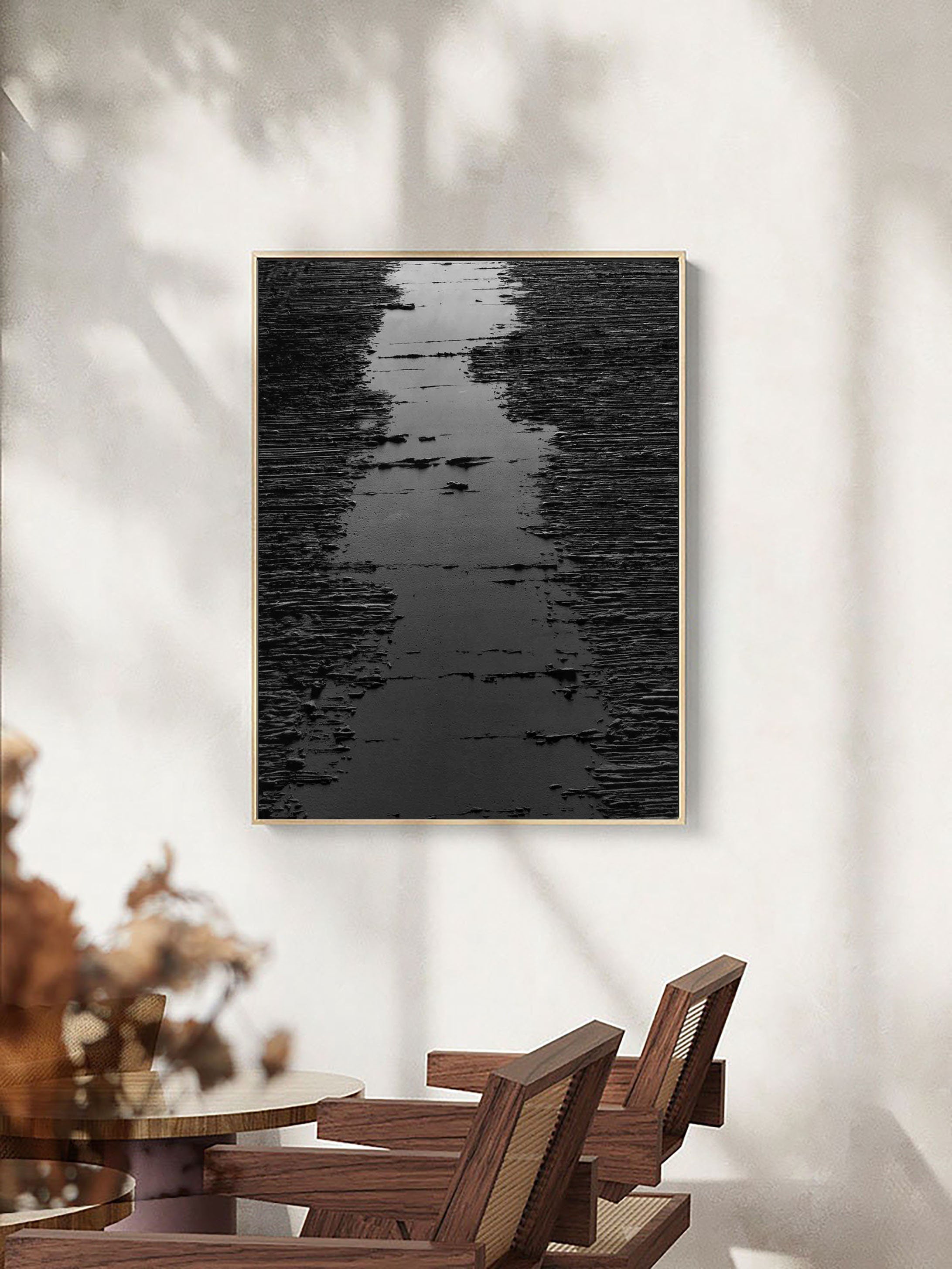 Textured Abstract Black Pathway Canvas