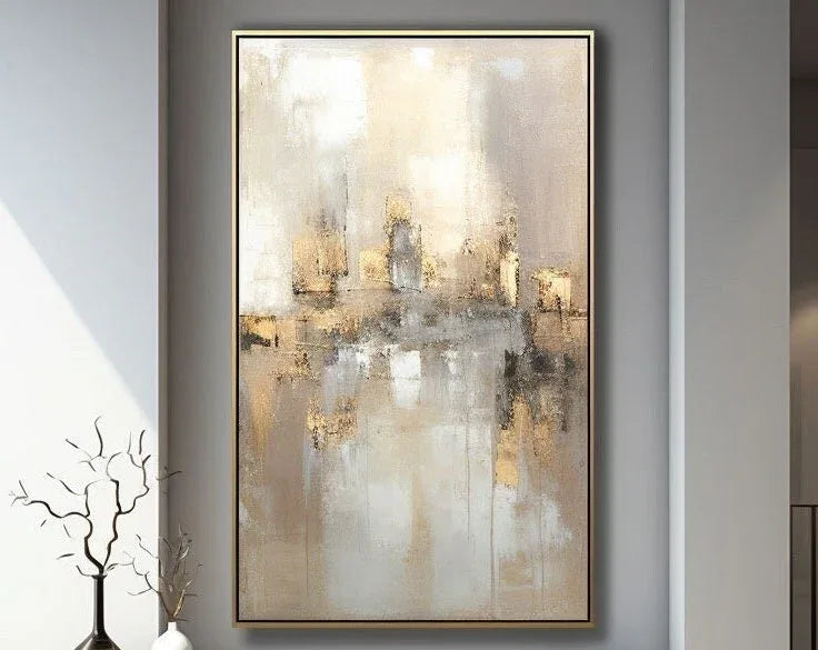 Reflections by the Lake-Hand Drawn Abstract and Peaceful Landscape Texture Oil Painting Wall Art - artextured